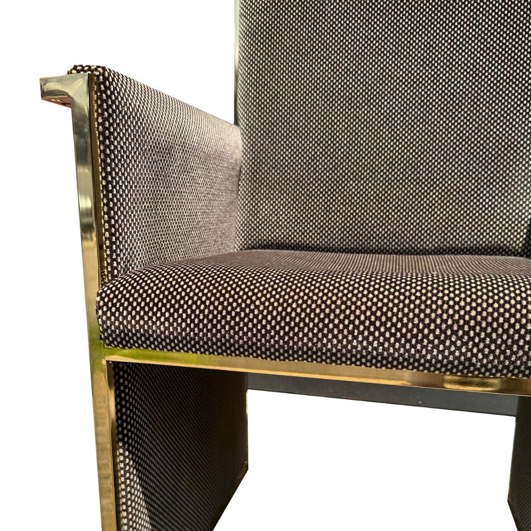 Set of 8 Vintage Brass and Mohair Upholstered Dining Chairs In Good Condition For Sale In Pittsburgh, PA