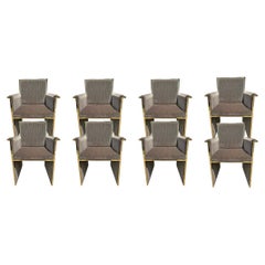 Set of 8 Vintage Brass and Mohair Upholstered Dining Chairs