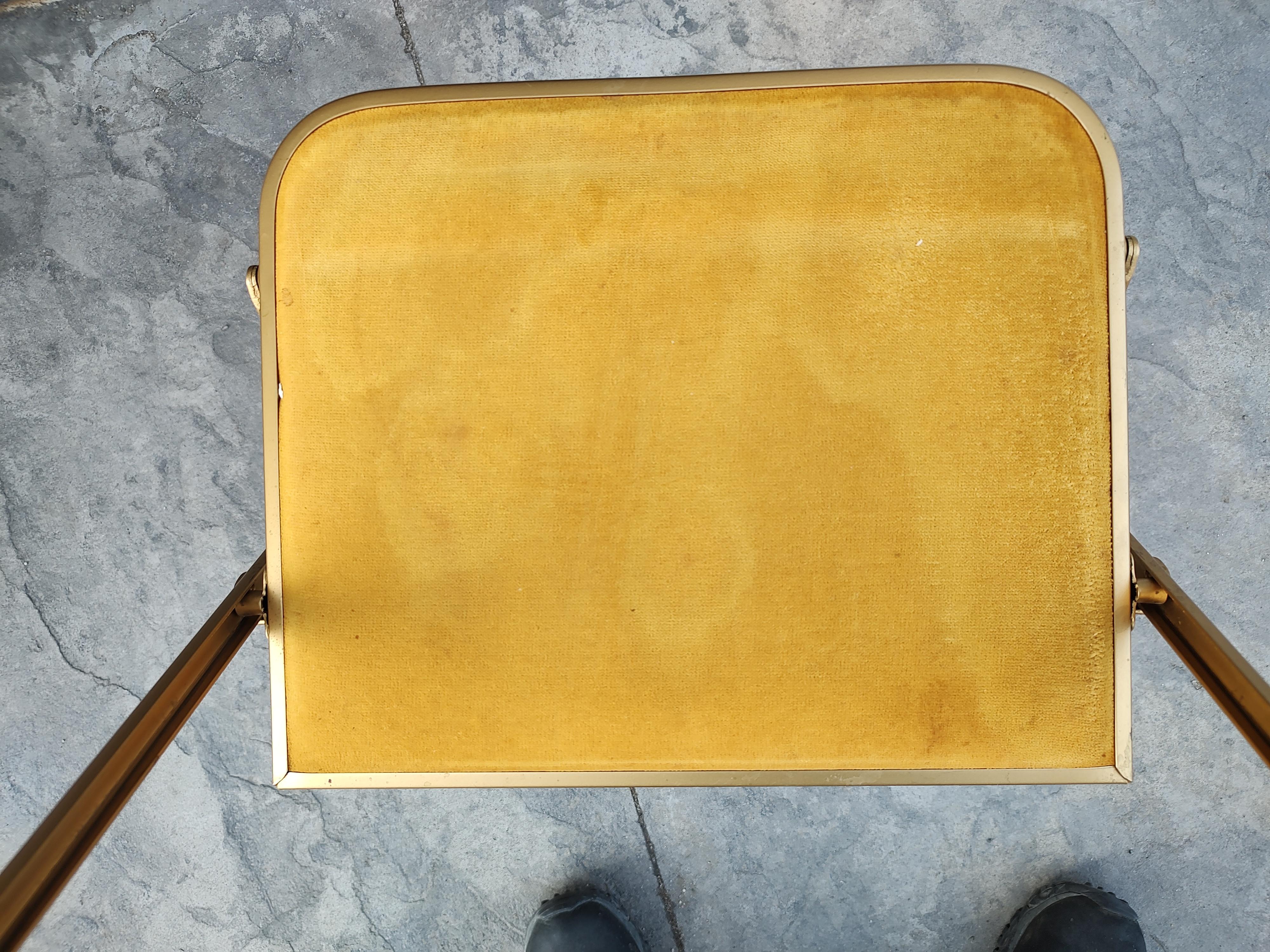 Painted Set of 8 Vintage Brass Tone with Velvet Upholstery Folding Chairs c1955