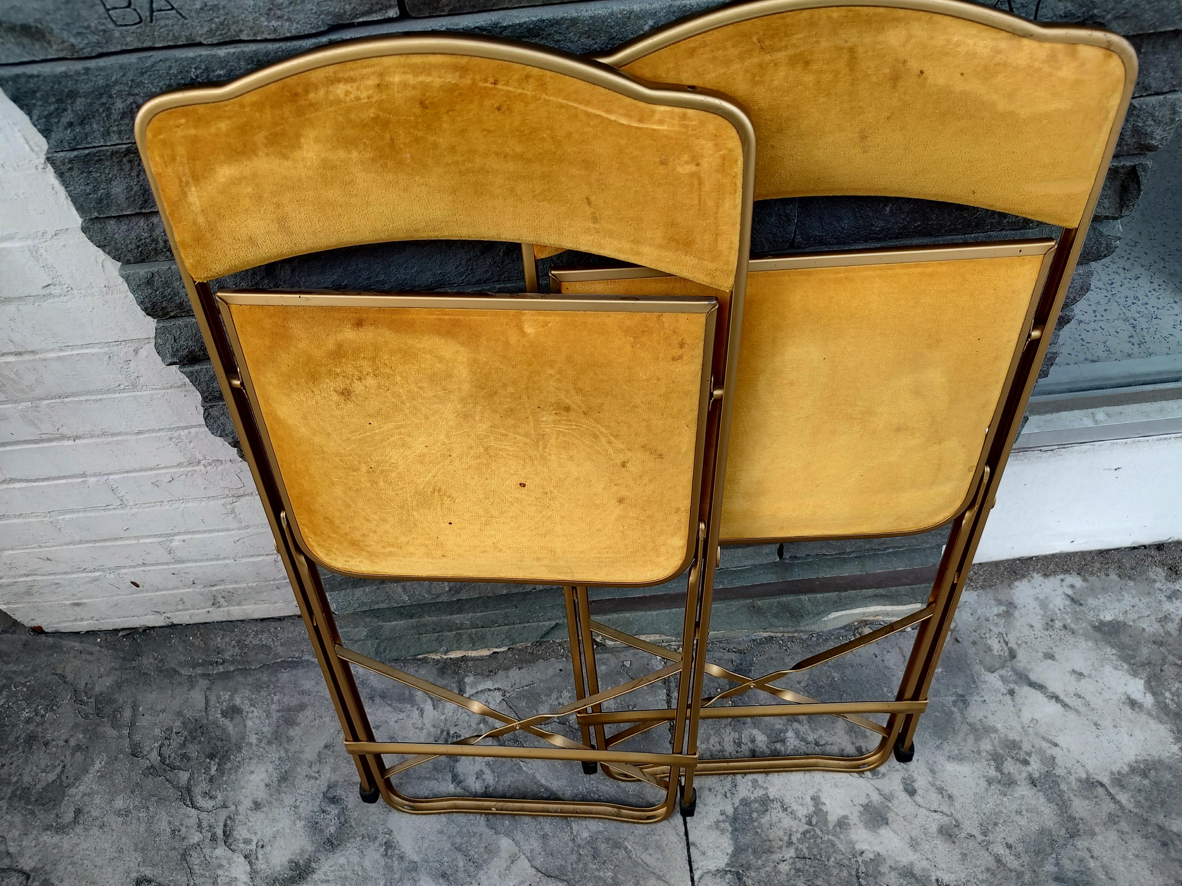 Set of 8 Vintage Brass Tone with Velvet Upholstery Folding Chairs c1955 In Good Condition In Port Jervis, NY