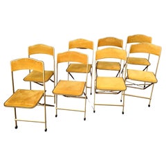 Set of 8 Vintage Brass Tone with Velvet Upholstery Folding Chairs c1955