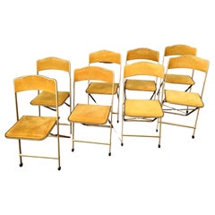 Set of 8 Vintage Brass Tone with Velvet Upholstery Folding Chairs c1955