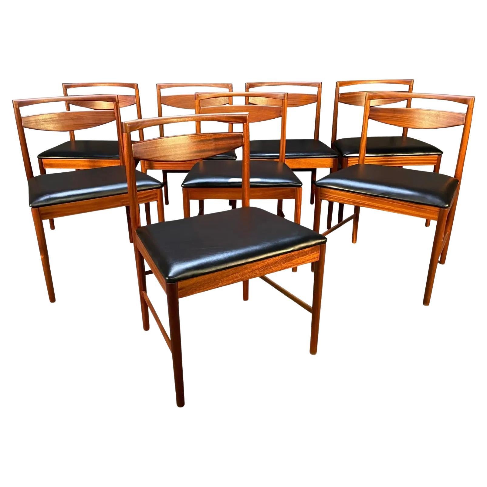 Set of 8 Vintage British Mid-Century Modern Mahogany Dining Chairs by McIntosh