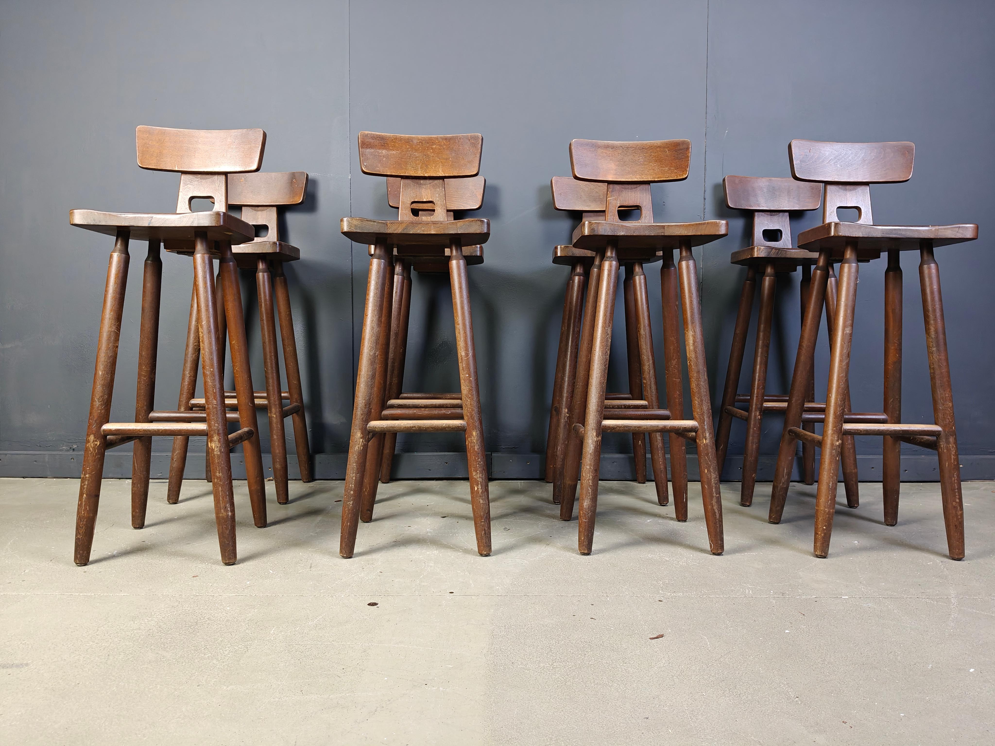 Set of 8 vintage brutalist bar stools, 1960s For Sale 3