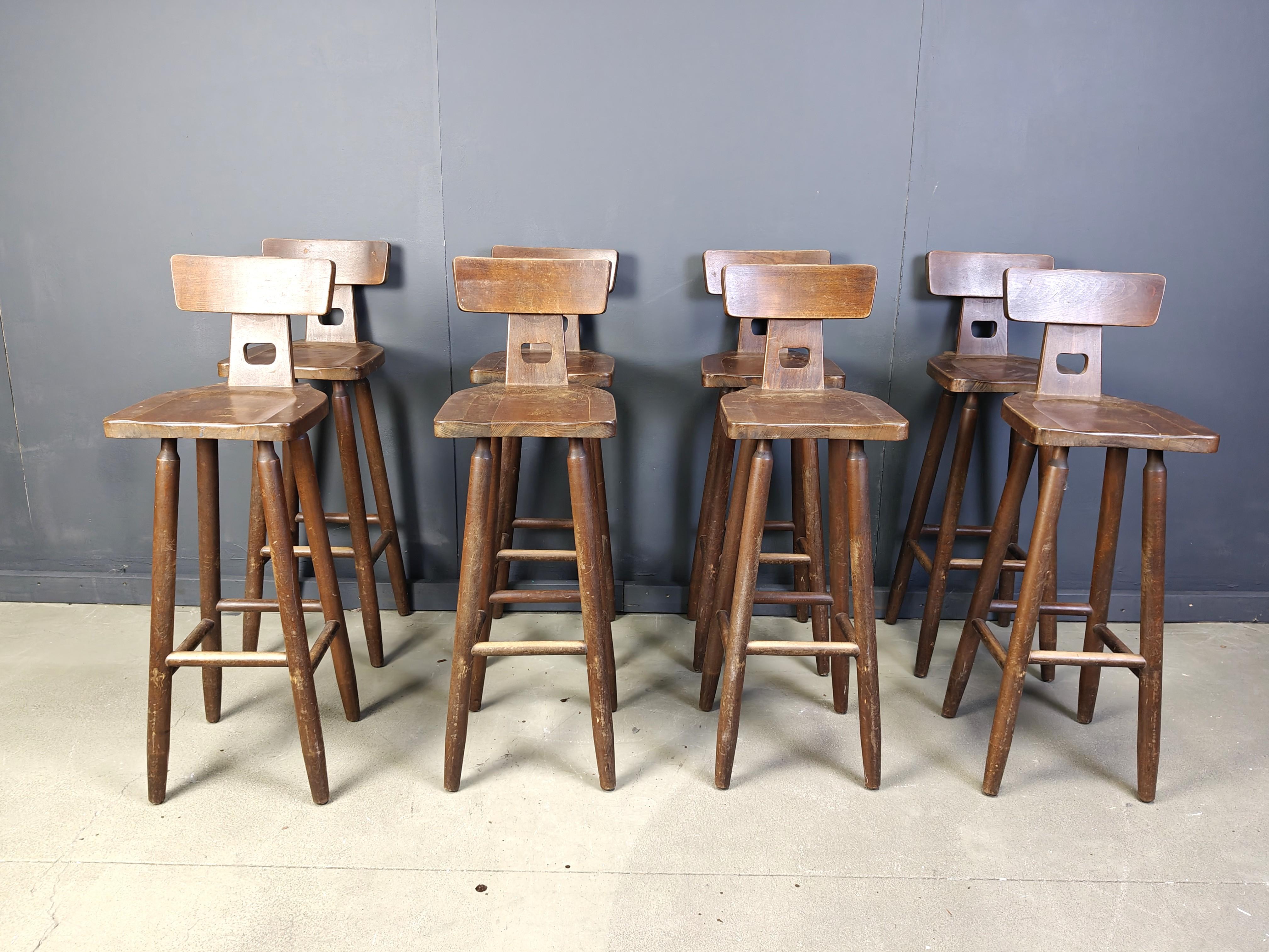 Set of 8 vintage brutalist bar stools, 1960s For Sale 4