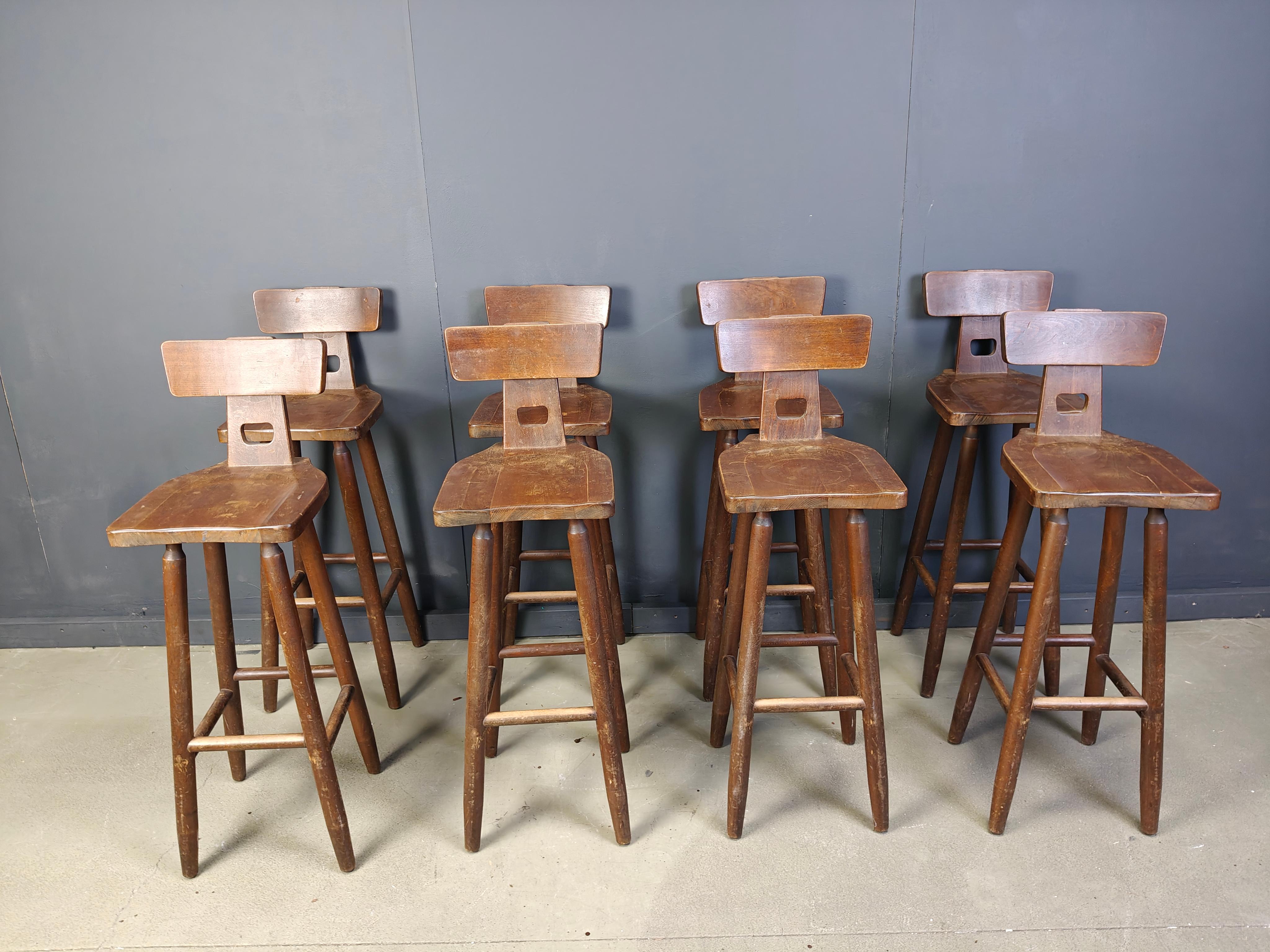 Set of 8 vintage brutalist bar stools, 1960s For Sale 5