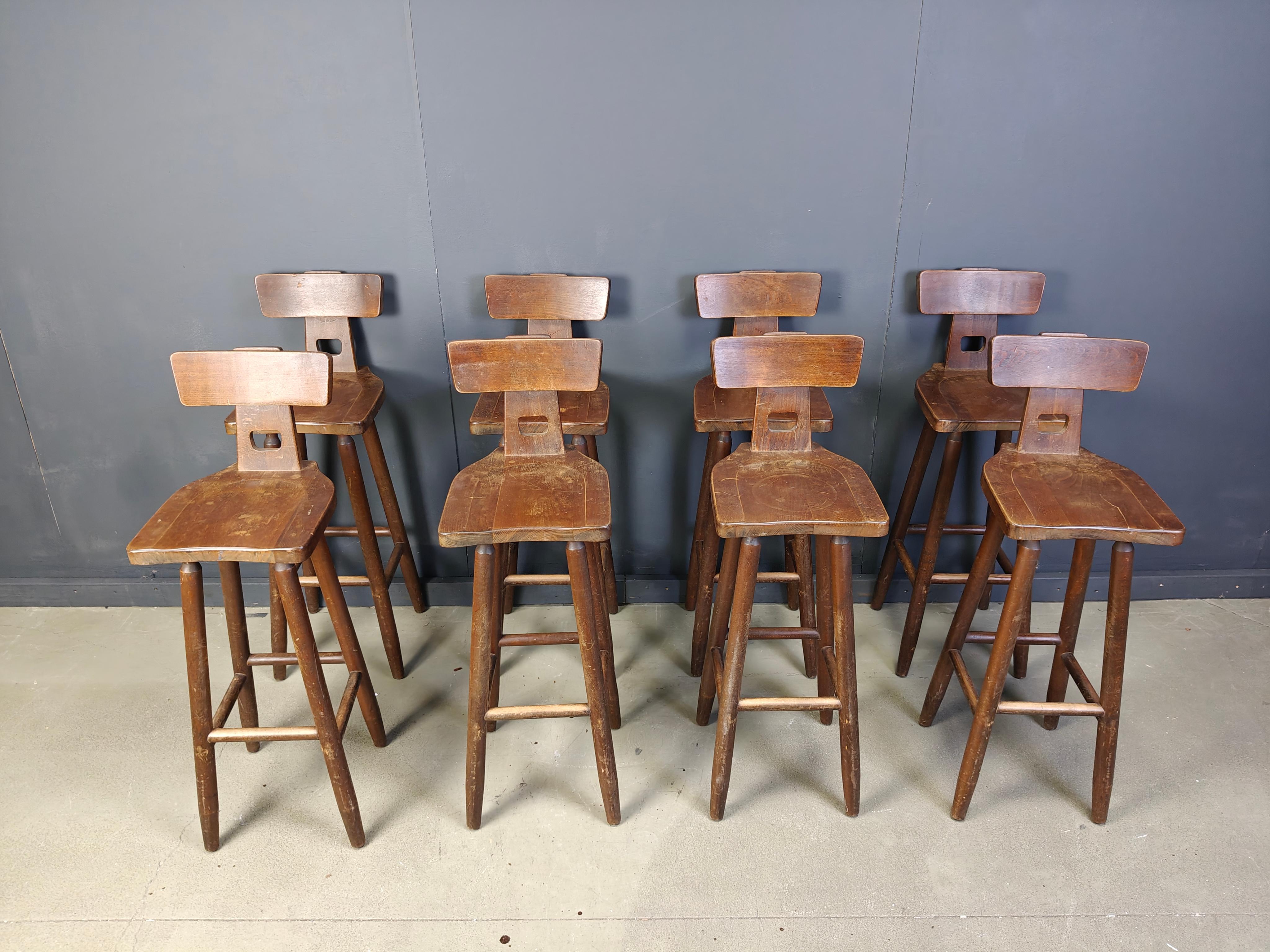 Set of 8 vintage brutalist bar stools, 1960s For Sale 6