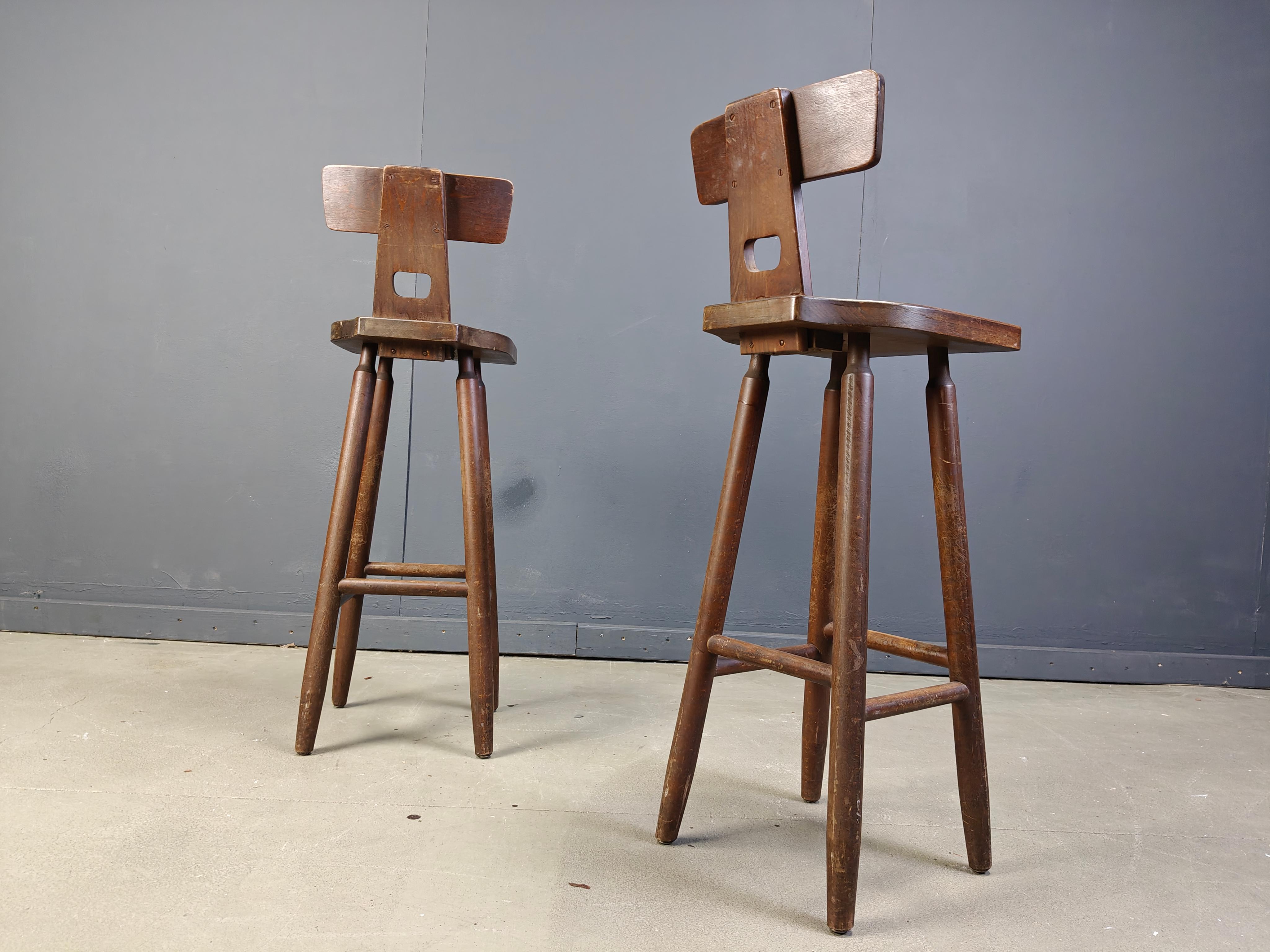 Belgian Set of 8 vintage brutalist bar stools, 1960s For Sale