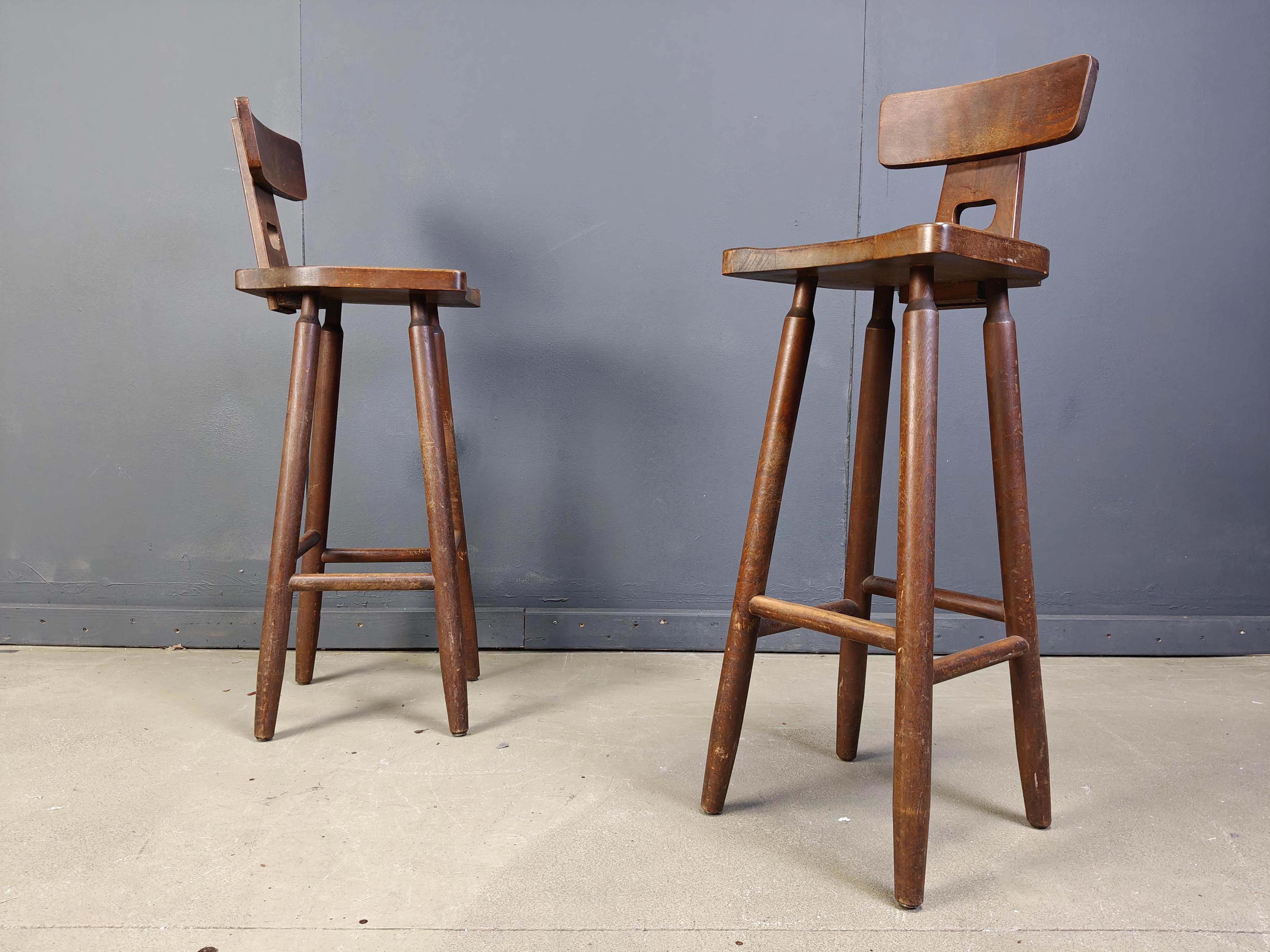 Set of 8 vintage brutalist bar stools, 1960s In Good Condition For Sale In Leuven, Vlaams Gewest