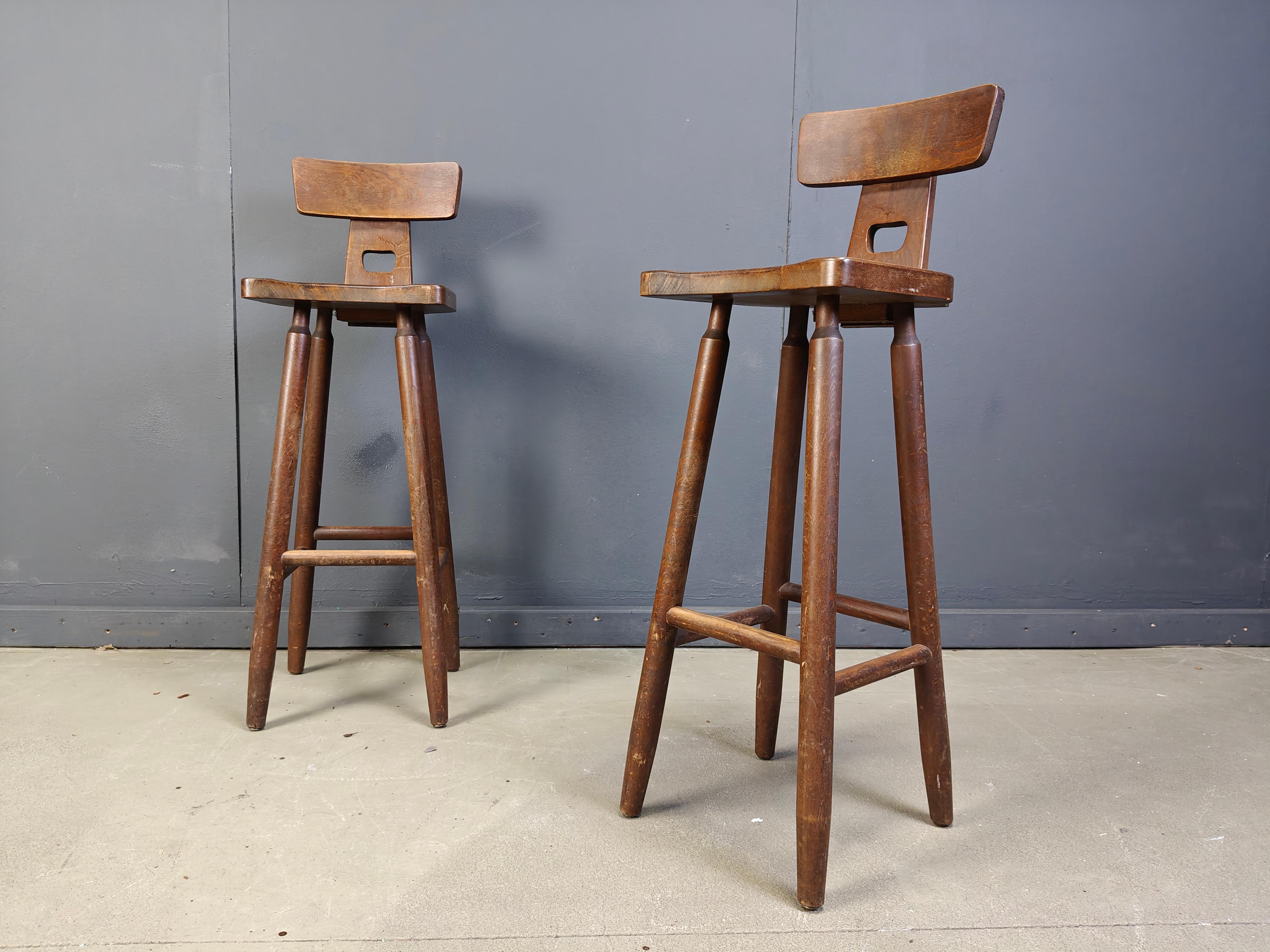 Mid-20th Century Set of 8 vintage brutalist bar stools, 1960s For Sale