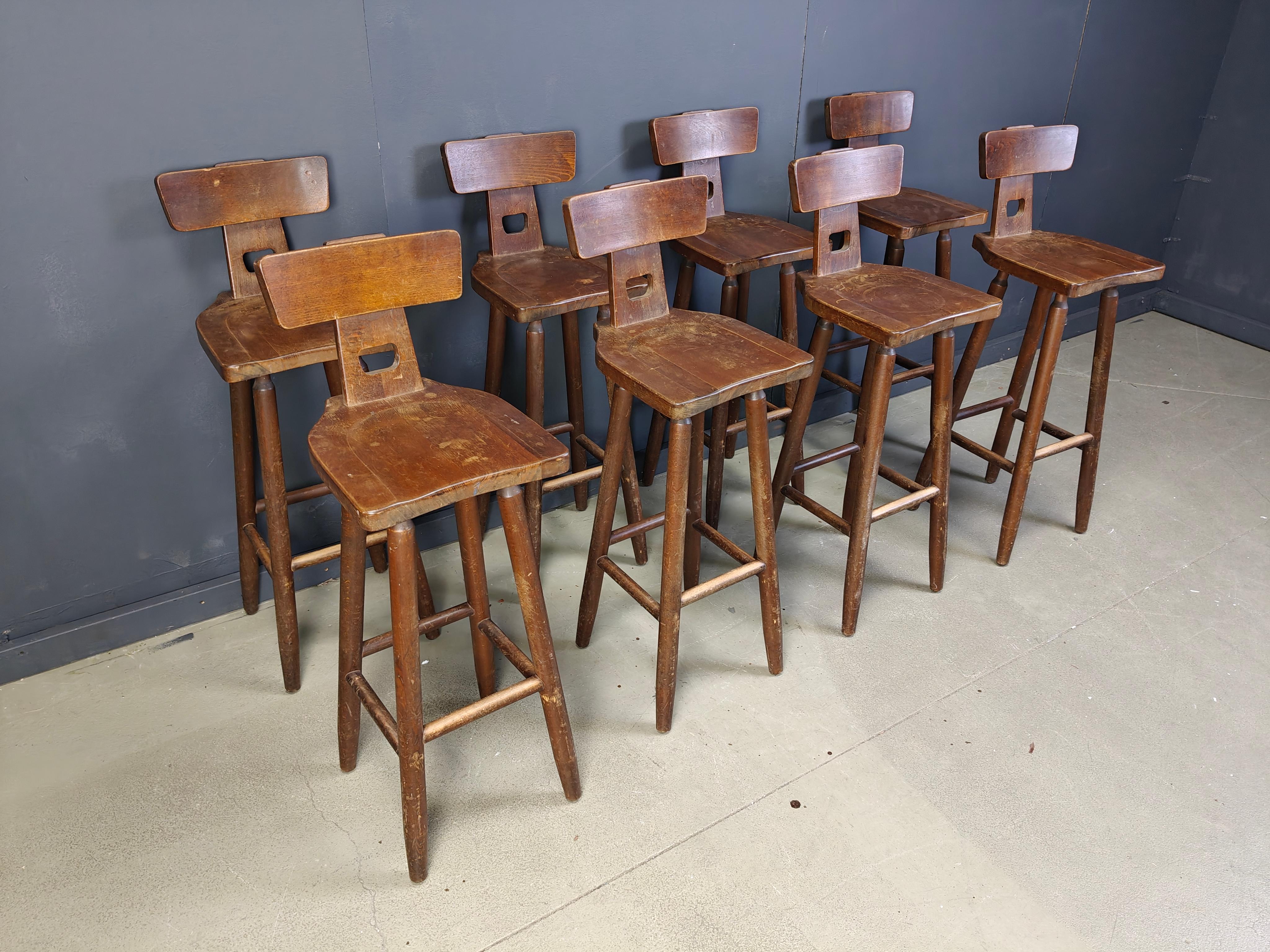 Set of 8 vintage brutalist bar stools, 1960s For Sale 1