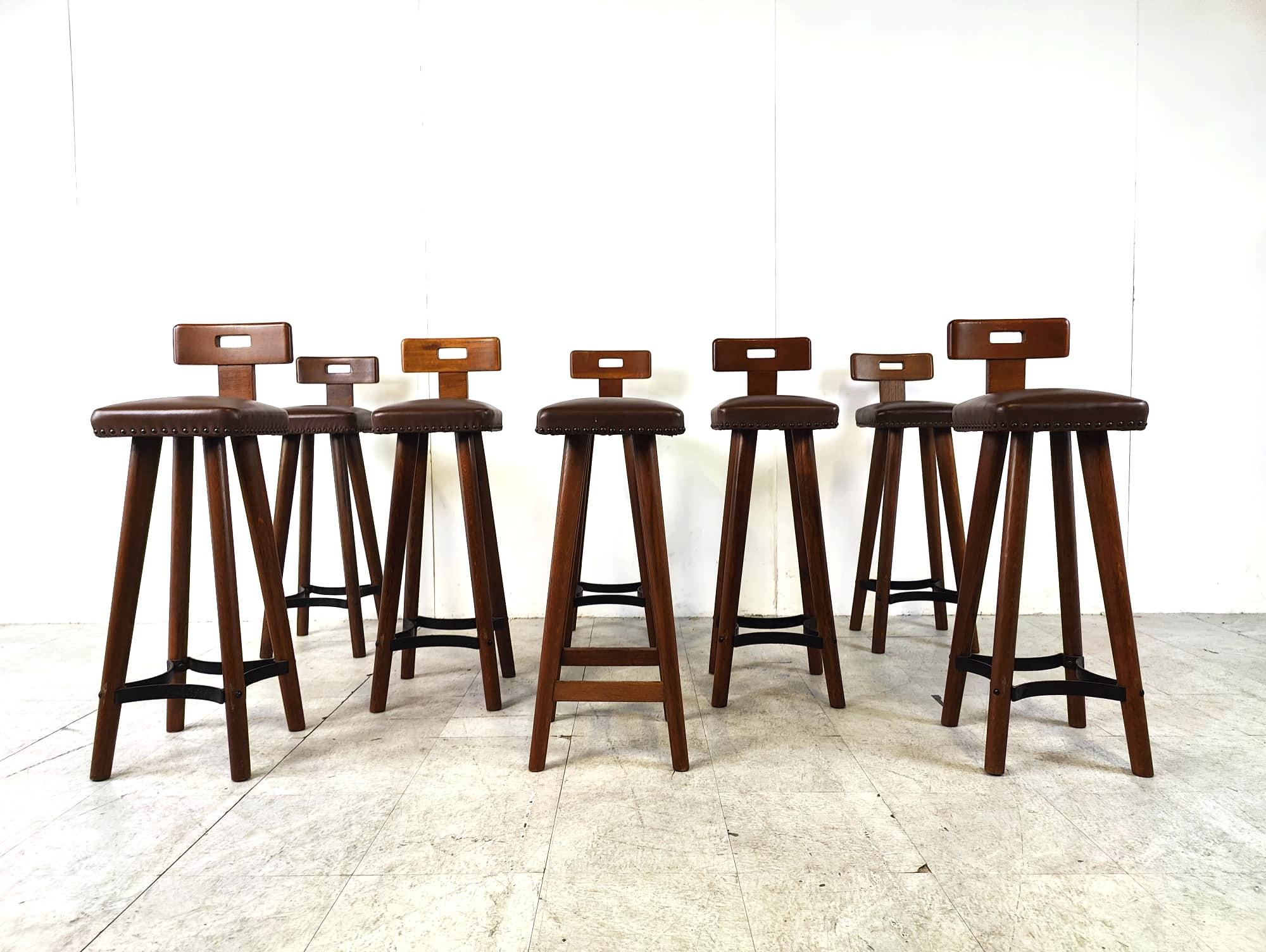 Set of 8 vintage brutalist bar stools, 1960s 2