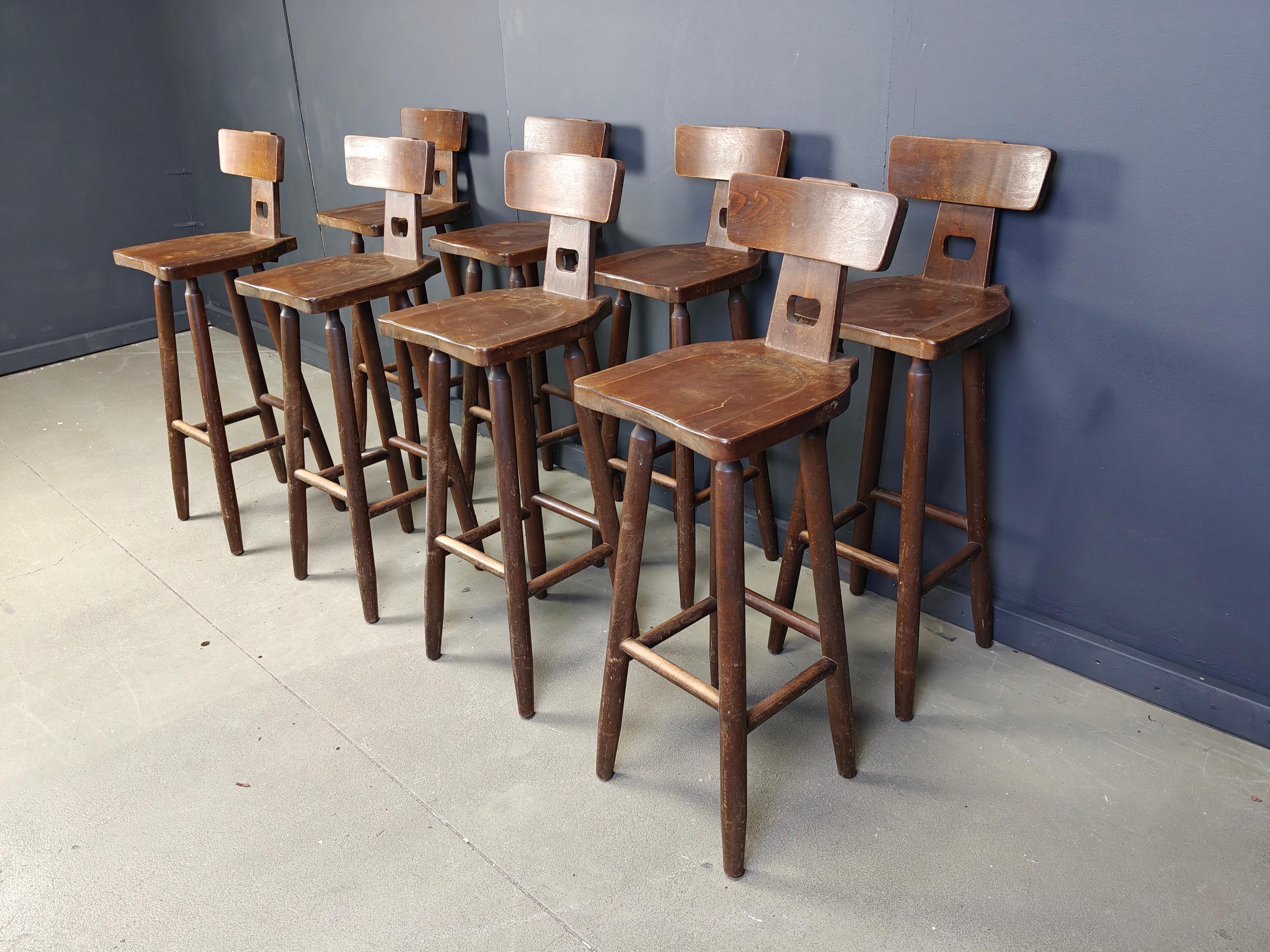 Set of 8 vintage brutalist bar stools, 1960s For Sale 2