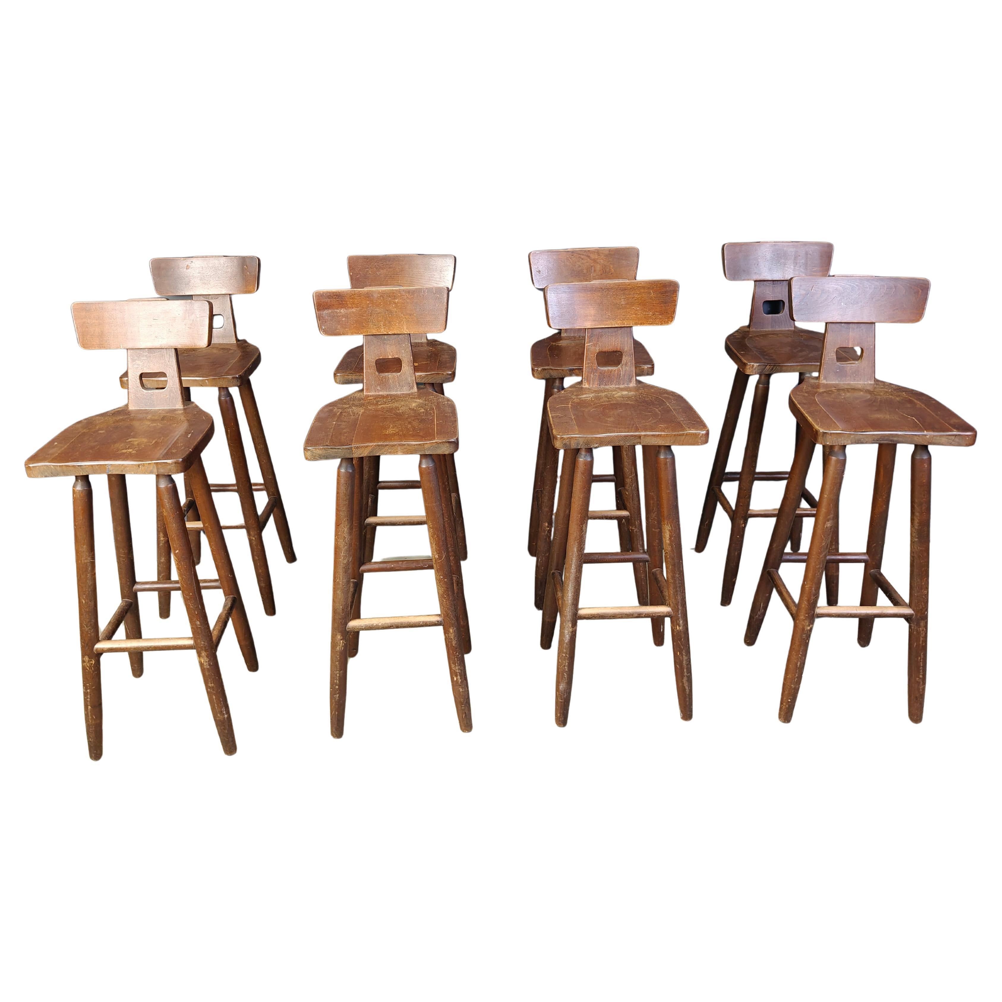 Set of 8 vintage brutalist bar stools, 1960s For Sale