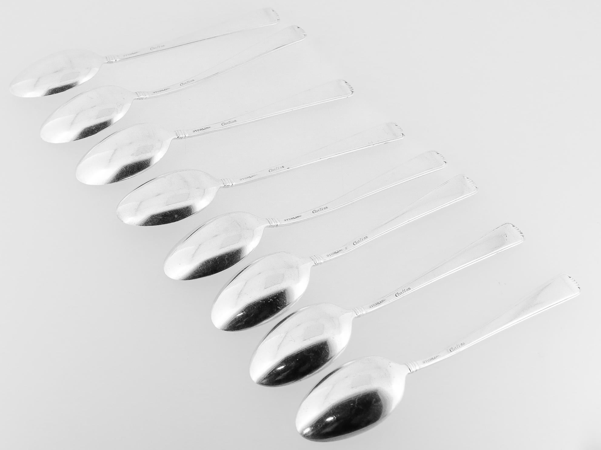 Mid-Century moderno Set di 8 cucchiai demitasse d'epoca in argento Sterling Cartier Marie Louise in vendita