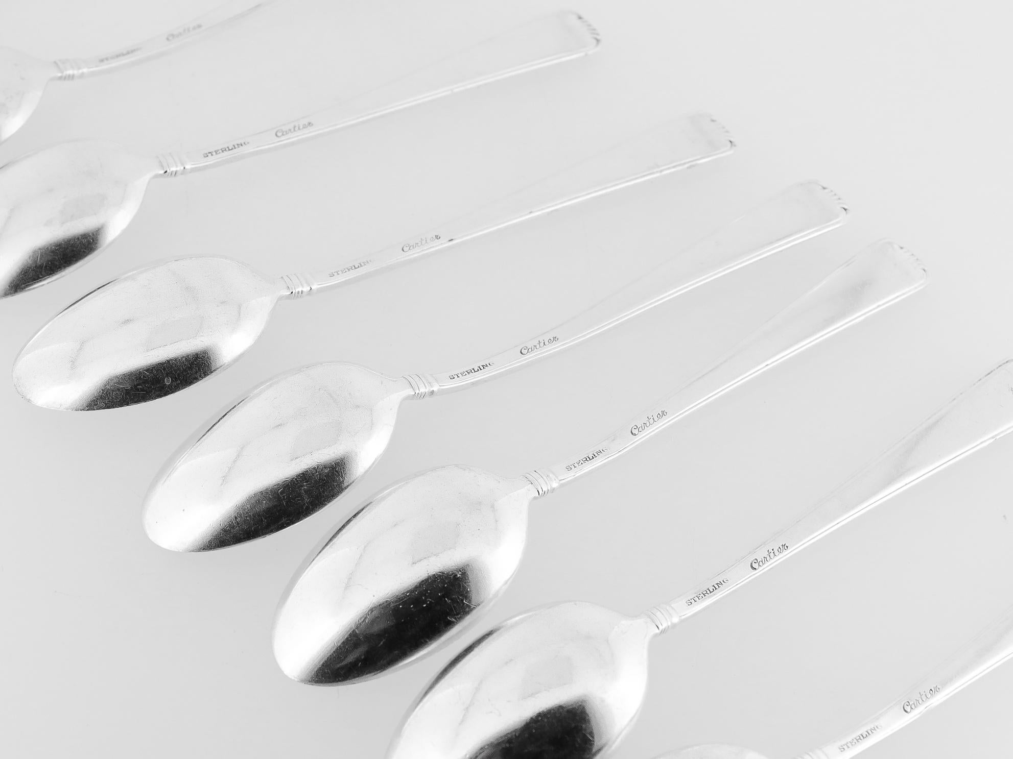 Sconosciuto Set di 8 cucchiai demitasse d'epoca in argento Sterling Cartier Marie Louise in vendita