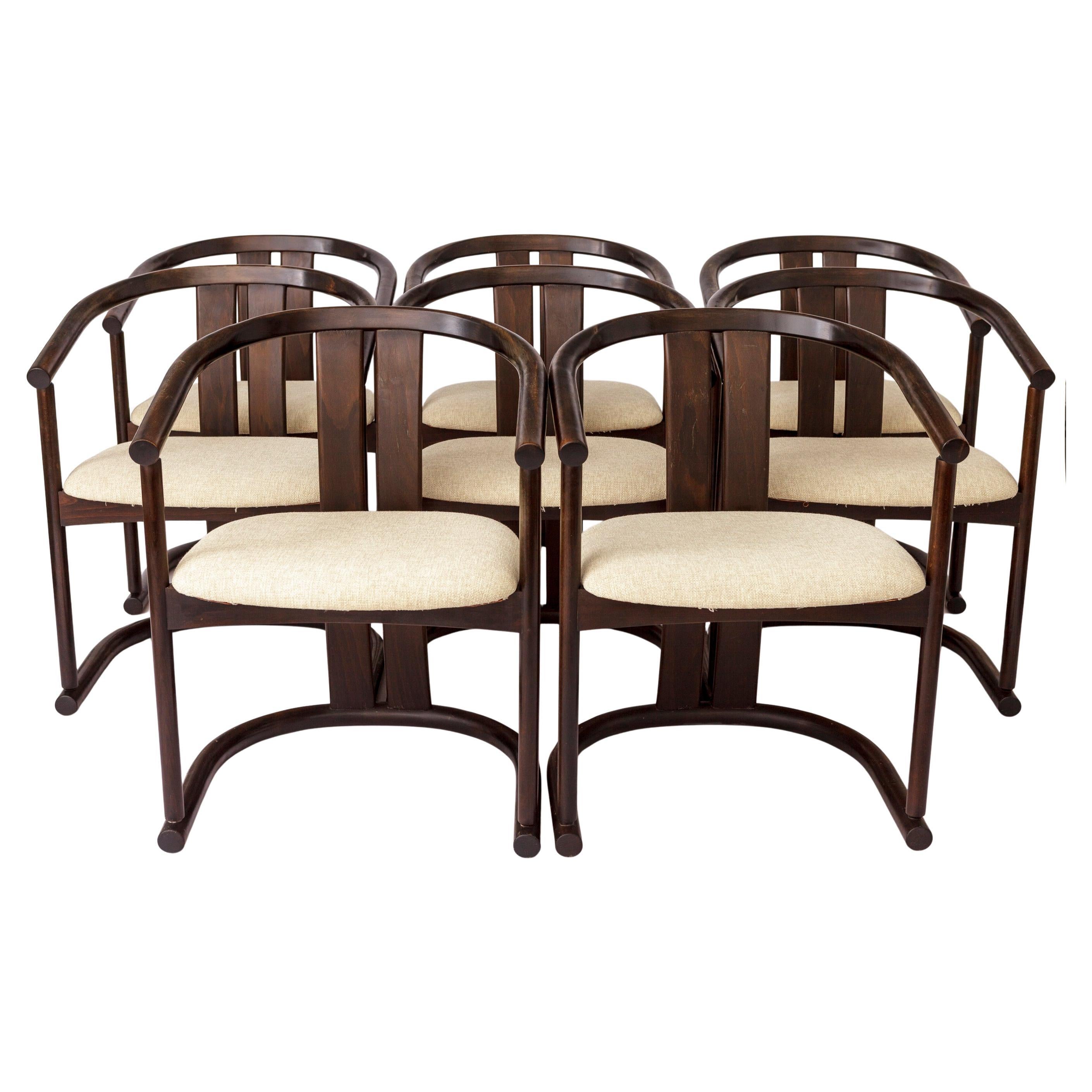 Set of 8 Vintage Casala Dining Armchairs – 1960s/70s Mid-Century Modern Wooden