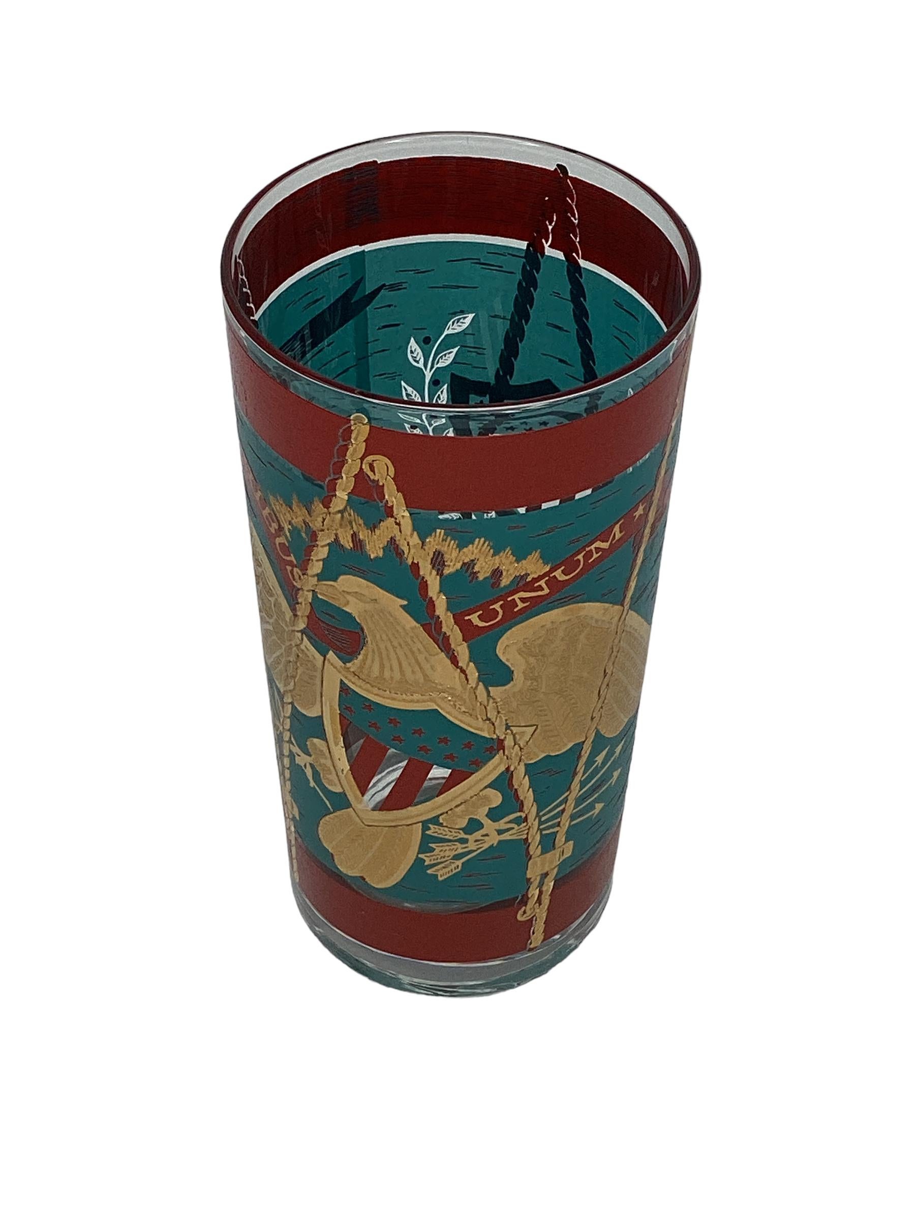 Mid-Century Modern Ensemble de 8 verres à pied en verre céramique vintage, tambour régimentaire en vente
