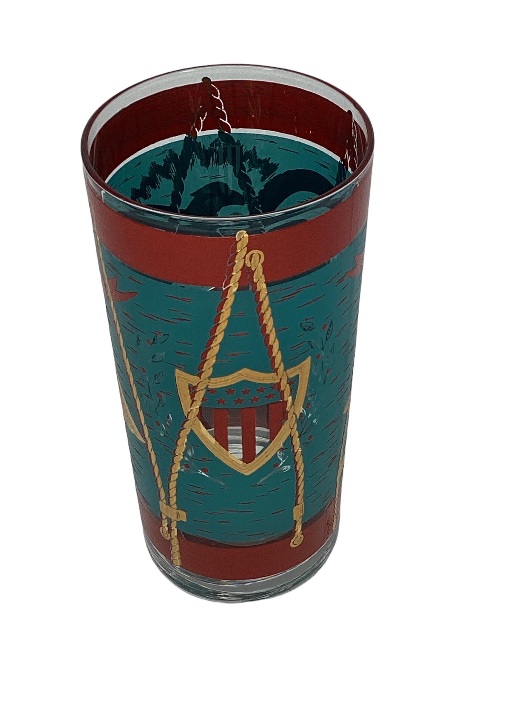 Américain Ensemble de 8 verres à pied en verre céramique vintage, tambour régimentaire en vente