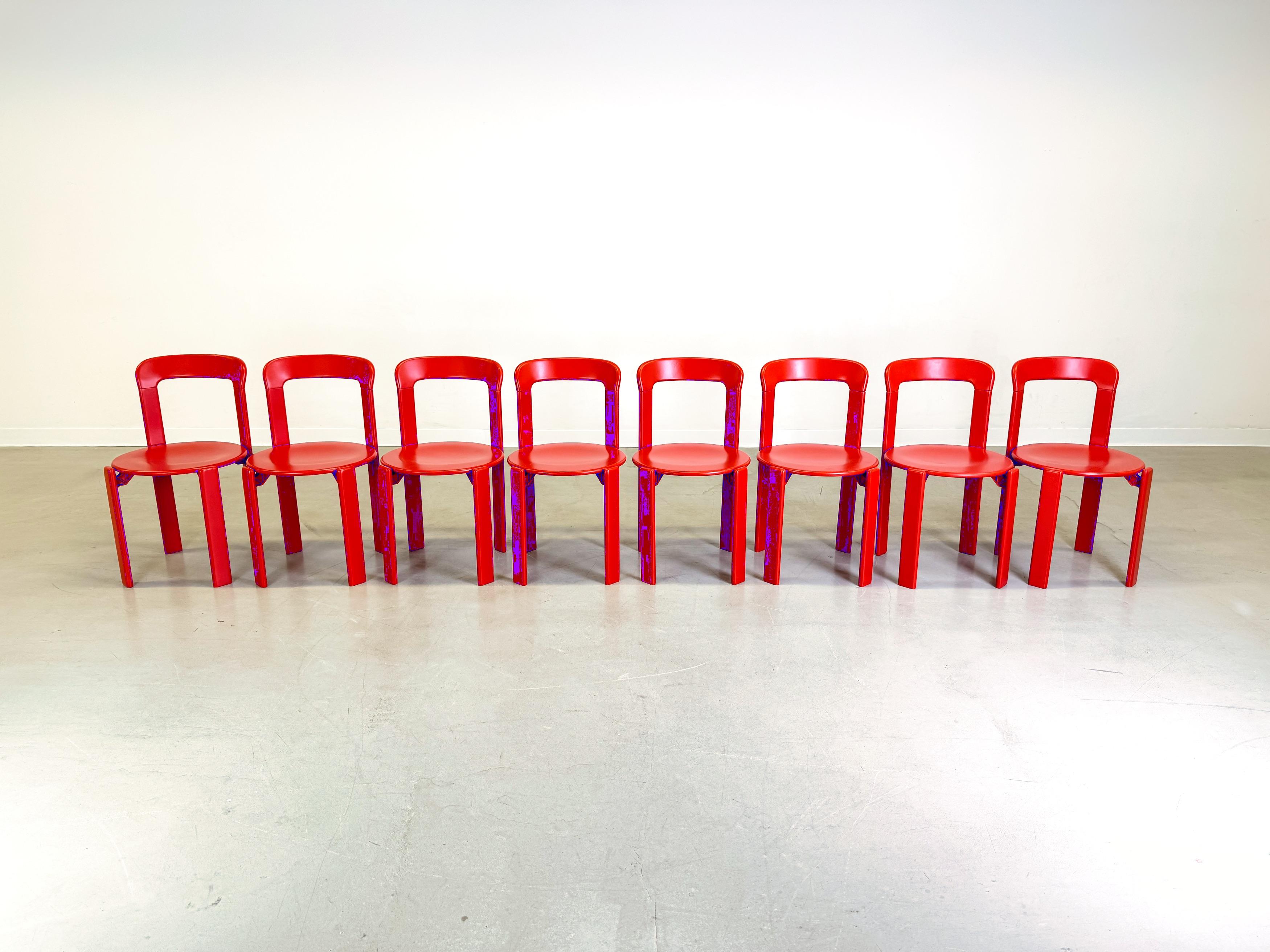 Set von 8 Vintage-Stühlen Bruno Rey Kusch & Co 1970er Jahre Design, neu lackiert (Moderne der Mitte des Jahrhunderts) im Angebot