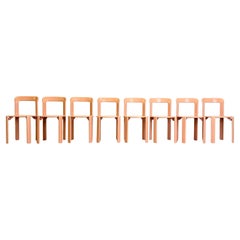 Set of 8 vintage chairs Bruno Rey Kusch & Co beige red 1970s design new lacquere