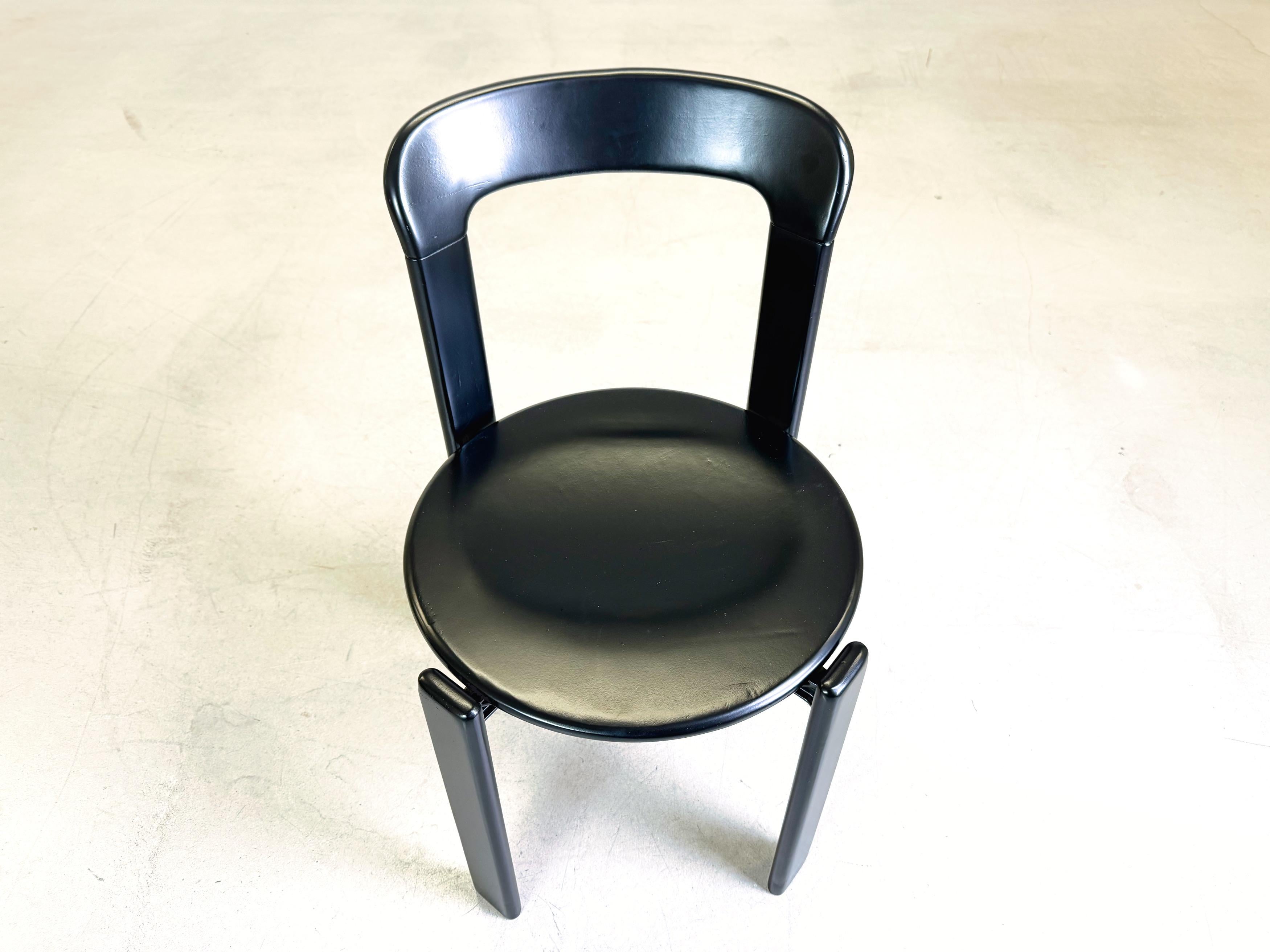 Set of 8 Vintage chairs Bruno Rey Kusch & Co black 1970s design new lacquered For Sale 5