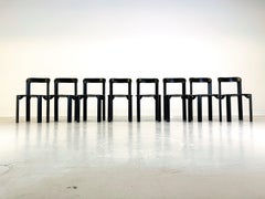 Set of 8 Vintage chairs Bruno Rey Kusch & Co black 1970s design new lacquered