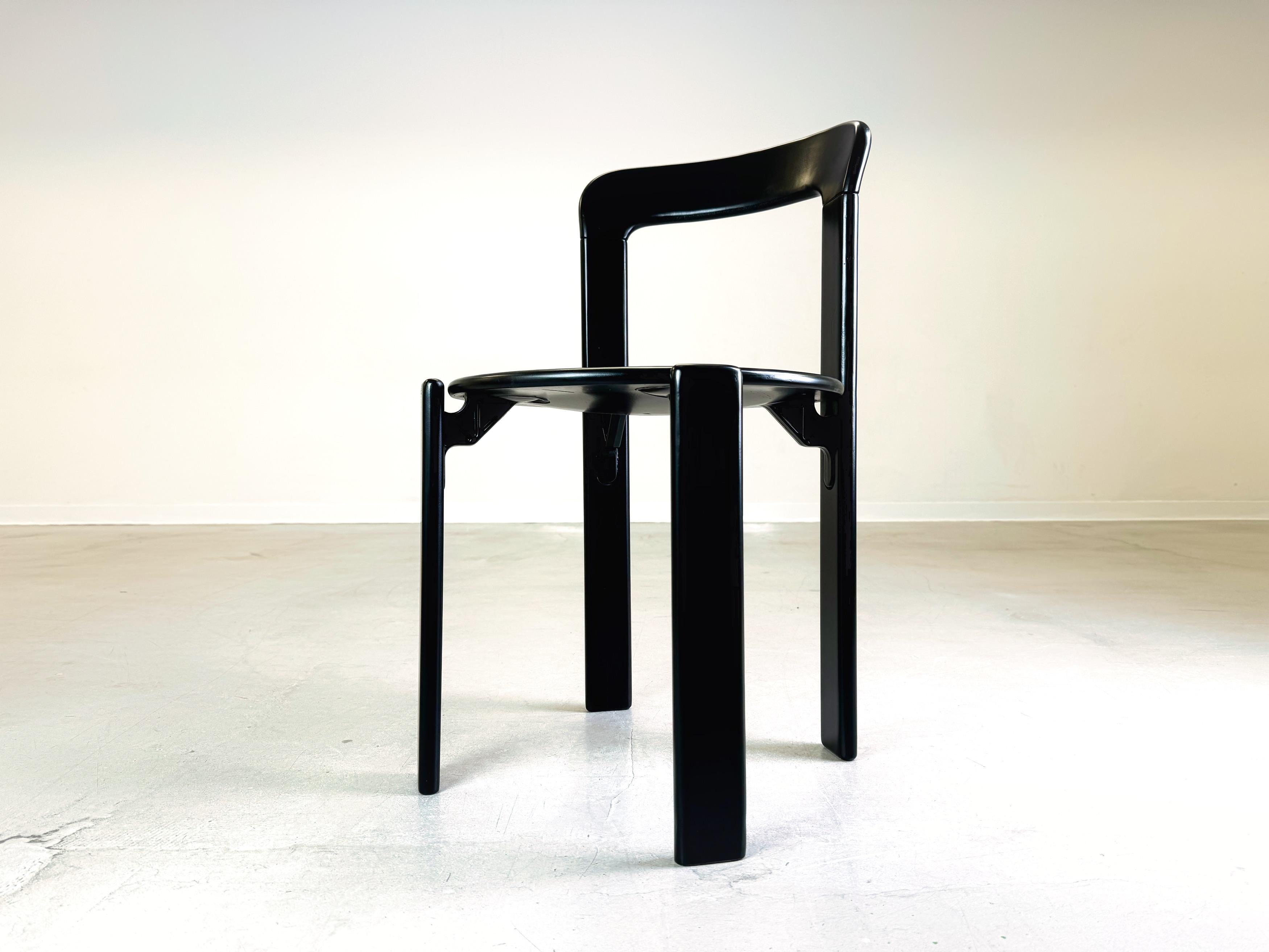 Lacquered Set of 8 Vintage chairs Bruno Rey Kusch & Co black 1970s design new lacquered For Sale