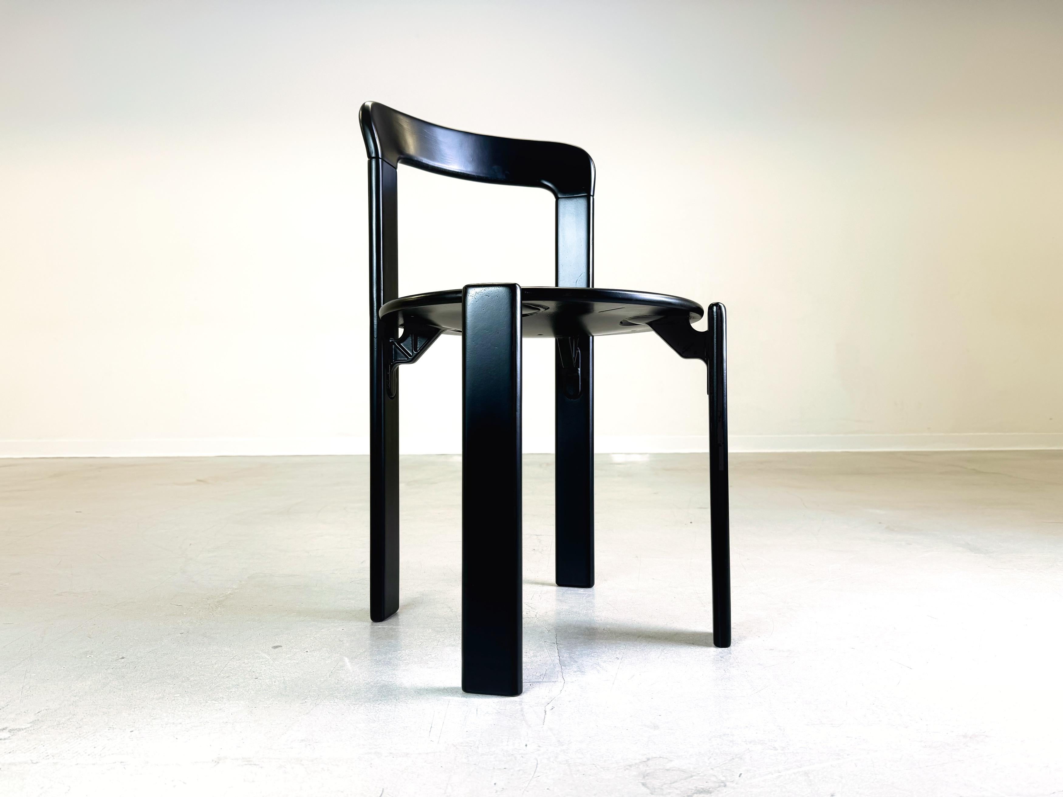 Set of 8 Vintage chairs Bruno Rey Kusch & Co black 1970s design new lacquered In Excellent Condition For Sale In Berlin, DE