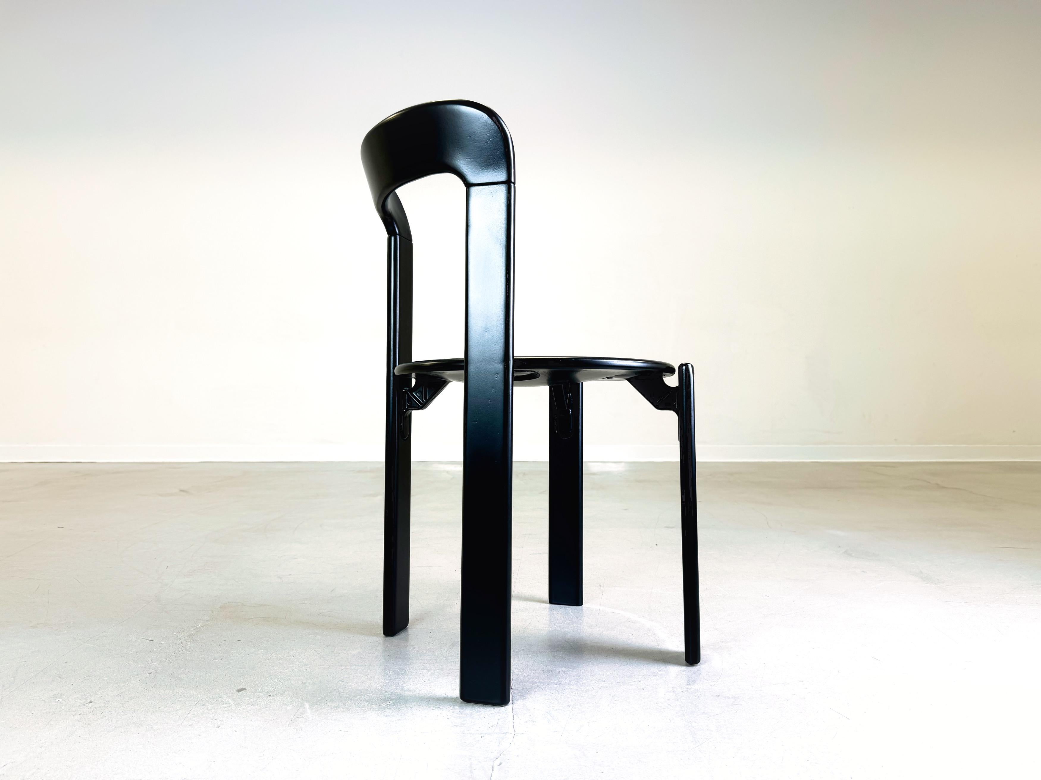Late 20th Century Set of 8 Vintage chairs Bruno Rey Kusch & Co black 1970s design new lacquered For Sale