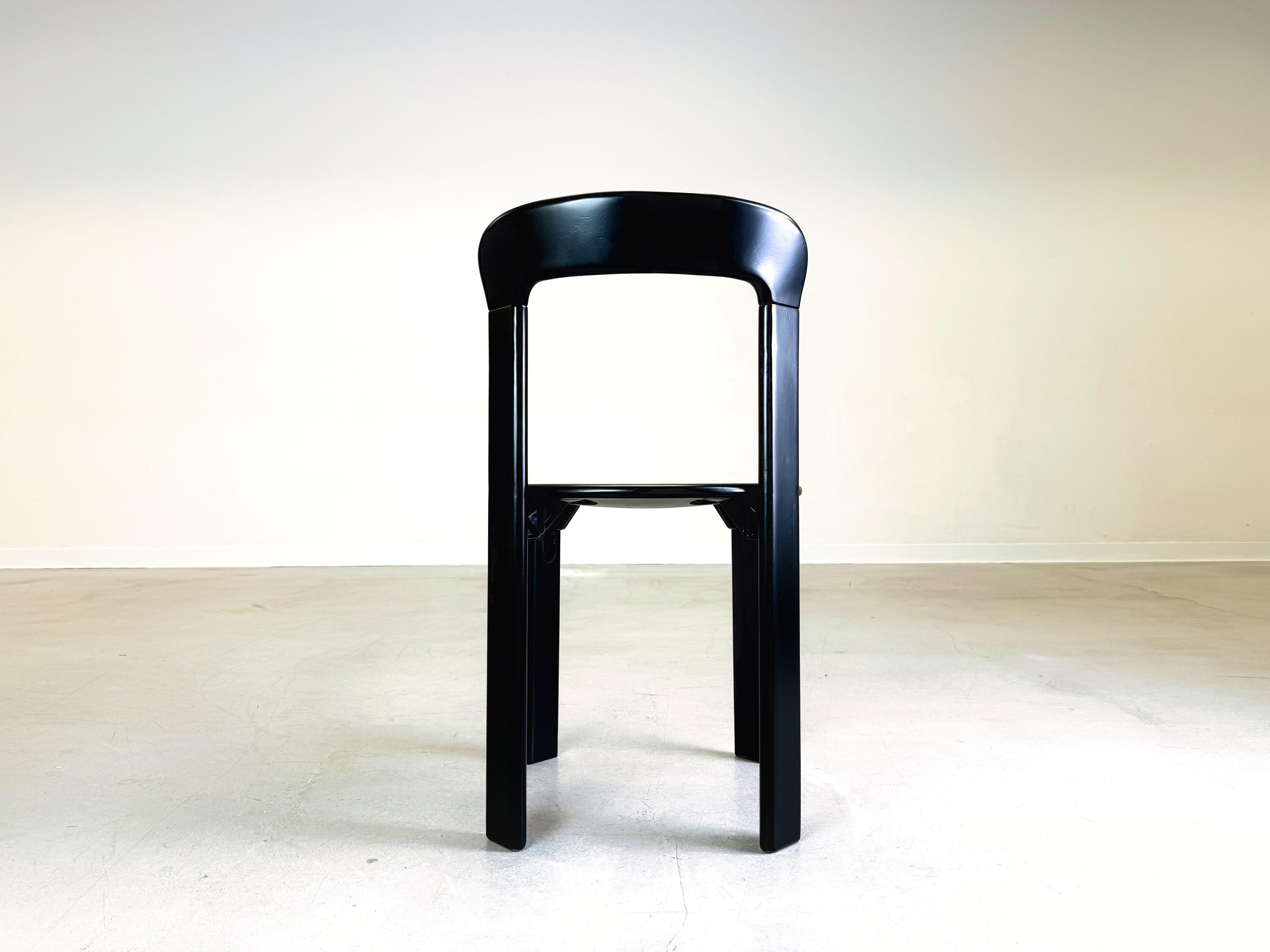 Beech Set of 8 Vintage chairs Bruno Rey Kusch & Co black 1970s design new lacquered For Sale