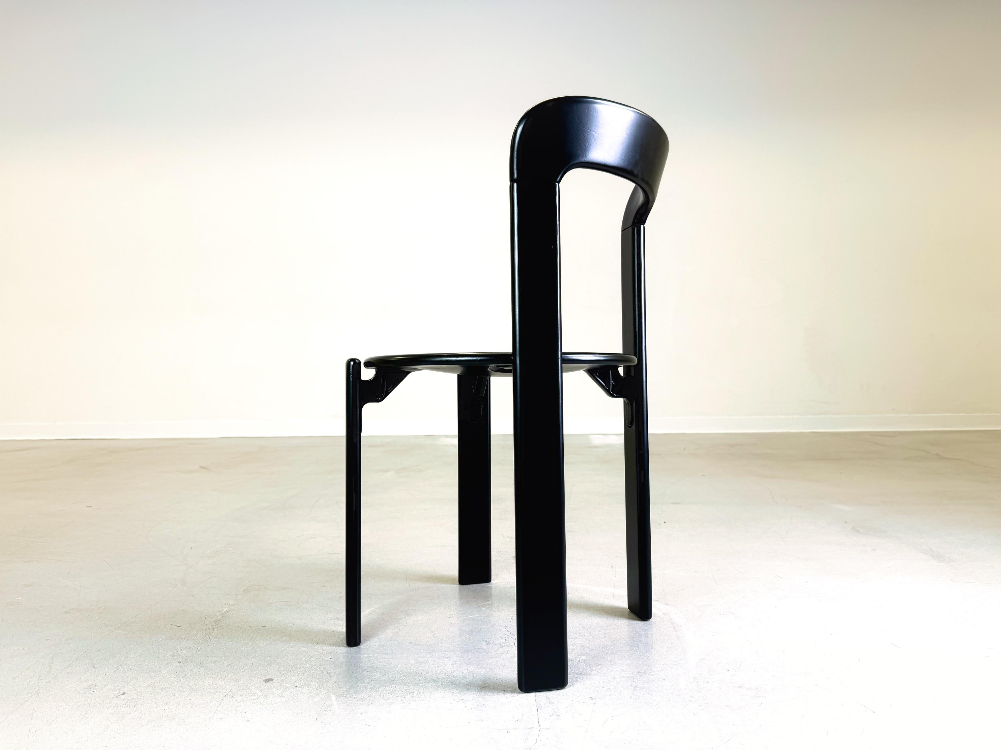 Set of 8 Vintage chairs Bruno Rey Kusch & Co black 1970s design new lacquered For Sale 1