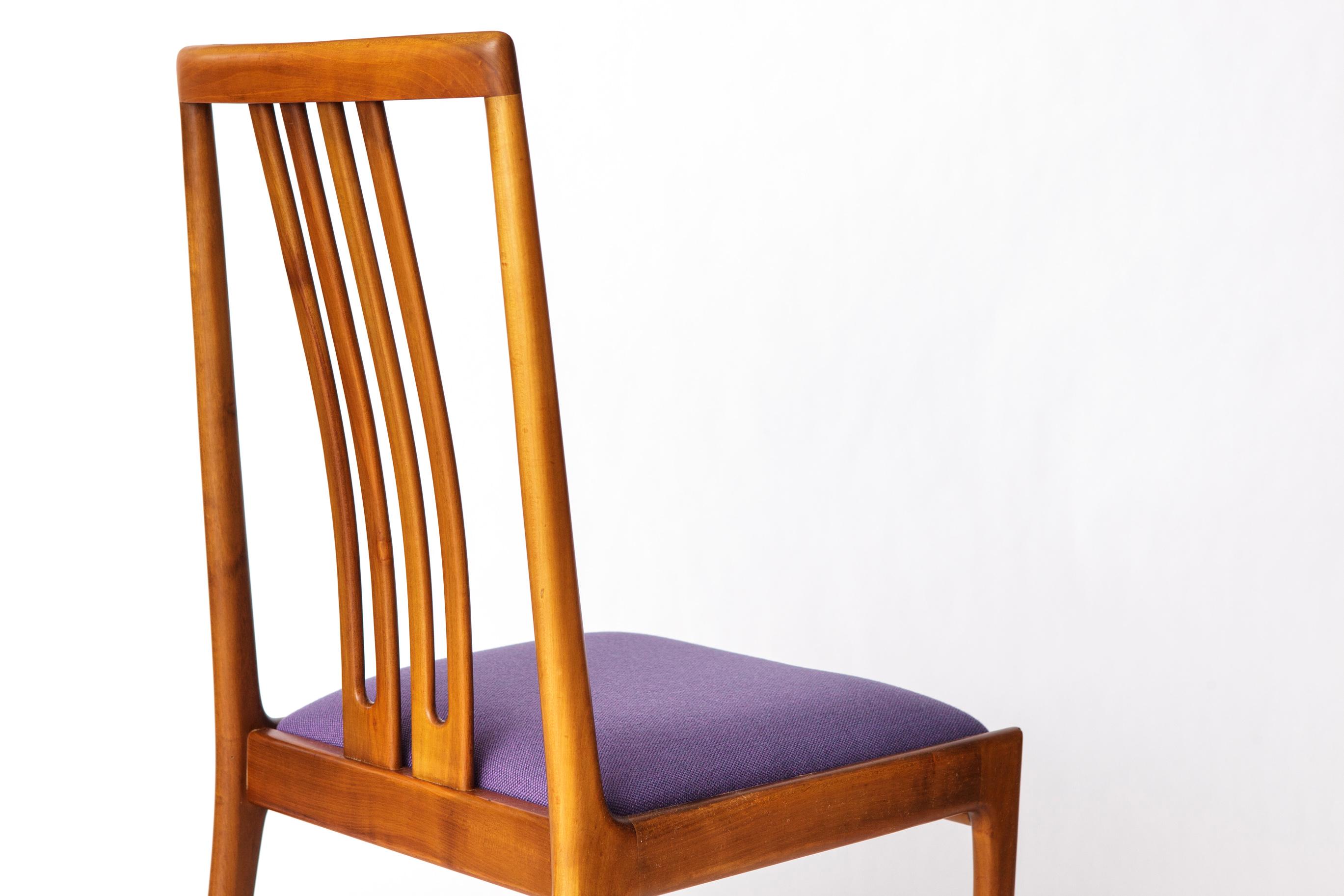 Ensemble de 8 chaises vintage par Lübke - 1960s-70s Beech Wood & Violet Textile en vente 2