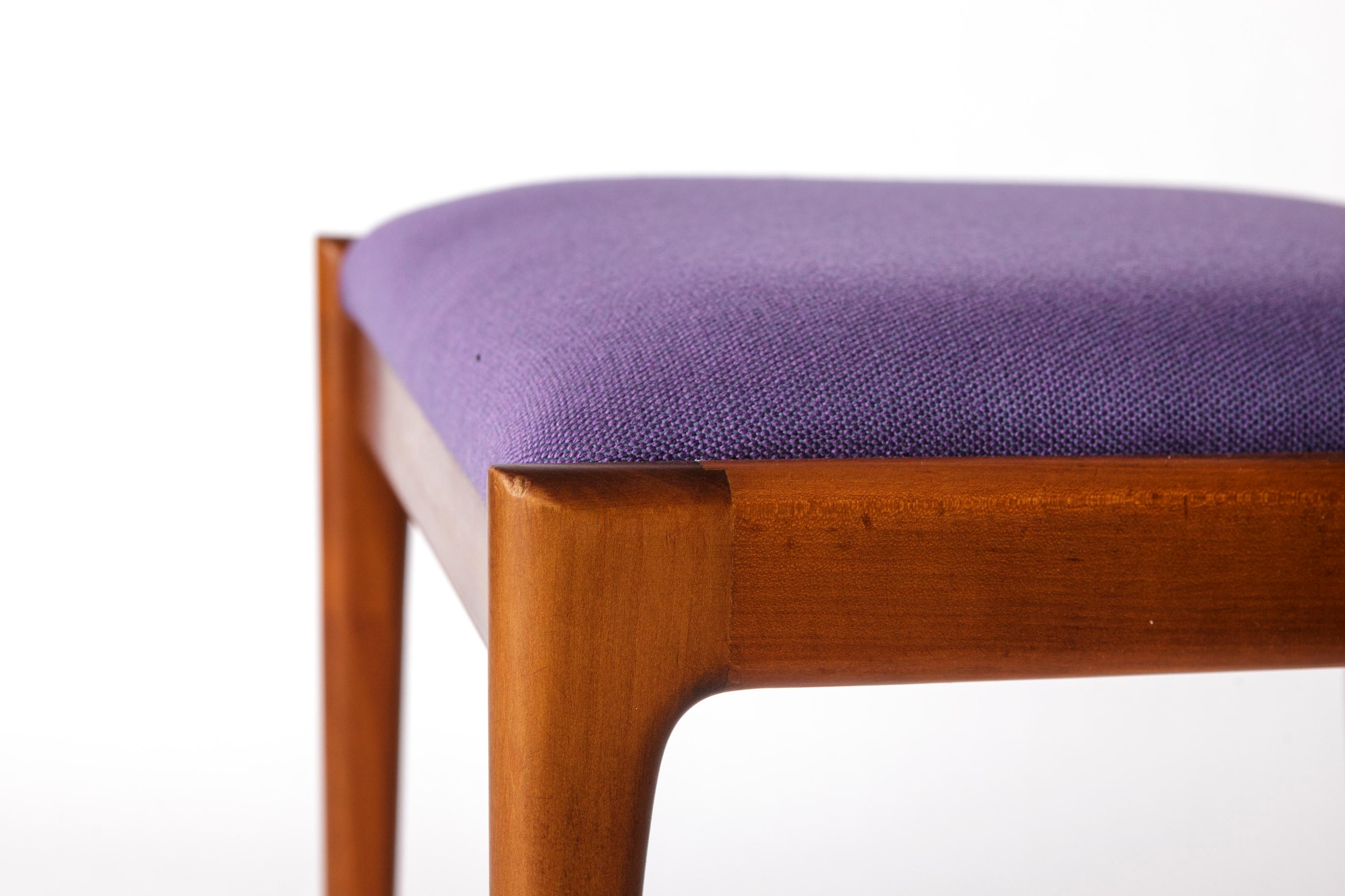 Hêtre Ensemble de 8 chaises vintage par Lübke - 1960s-70s Beech Wood & Violet Textile en vente