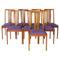 Set of 8 Vintage Chairs by Lübke – 1960s-70s Beech Wood & Violet Textile