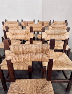 Set of 8 Vintage Charles Dudouyt Style French Country Rush Seat Dining Chairs