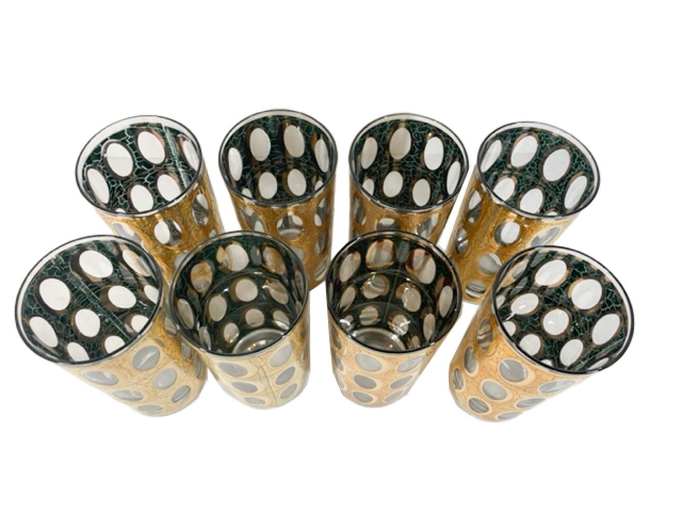 Mid-Century Modern Set of 8, Vintage Culver, LTD. Pisa Pattern Highball Glasses in 22 Karat Gold