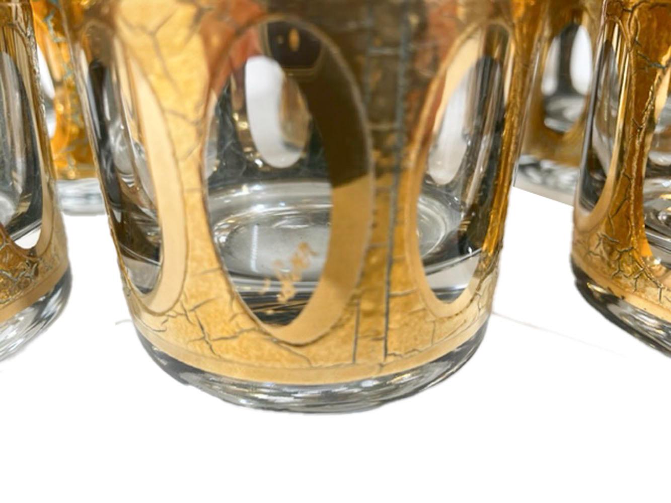 American Set of 8, Vintage Culver, LTD. Pisa Pattern Highball Glasses in 22 Karat Gold