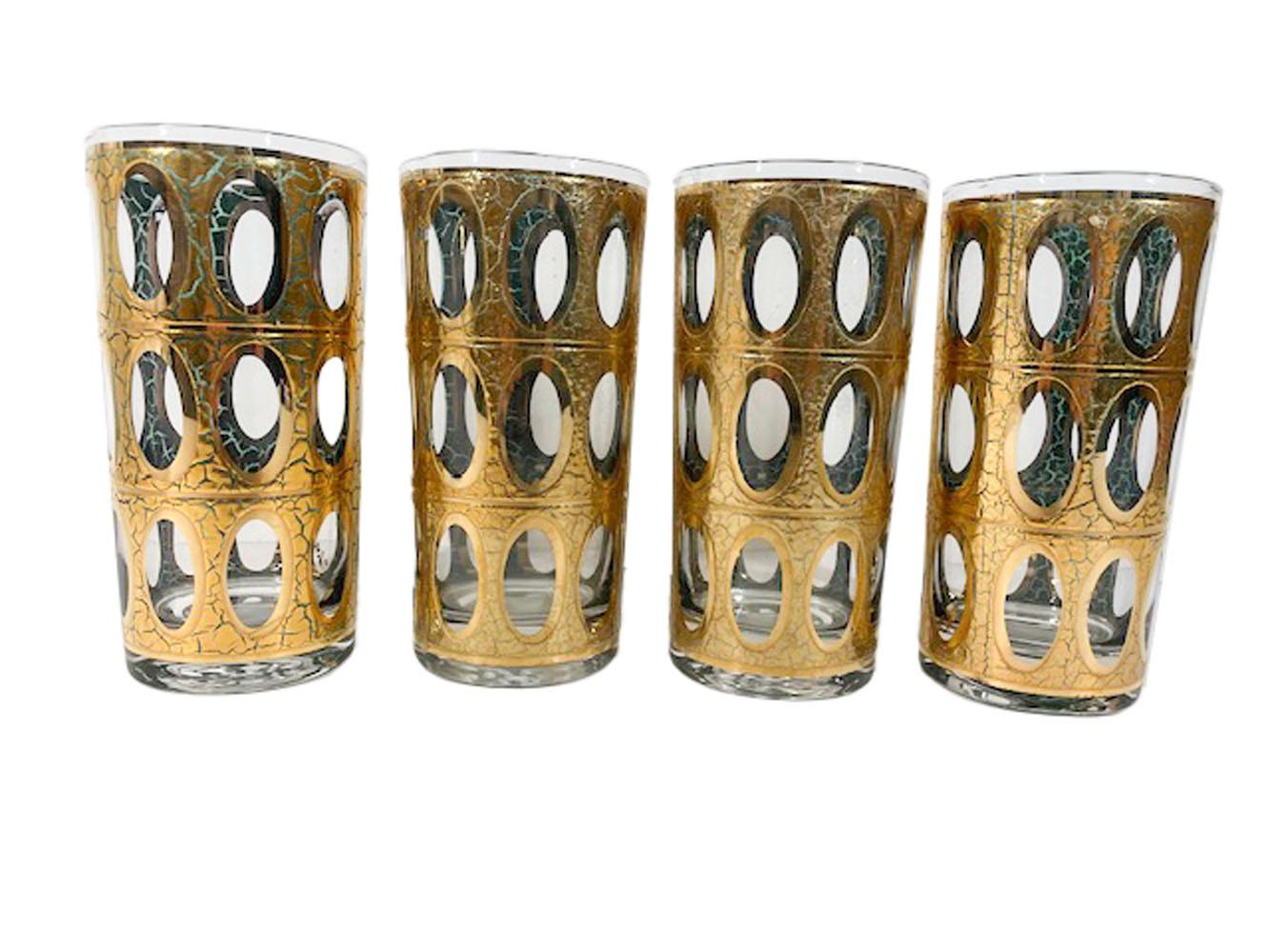 Set of 8, Vintage Culver, LTD. Pisa Pattern Highball Glasses in 22 Karat Gold In Good Condition In Nantucket, MA