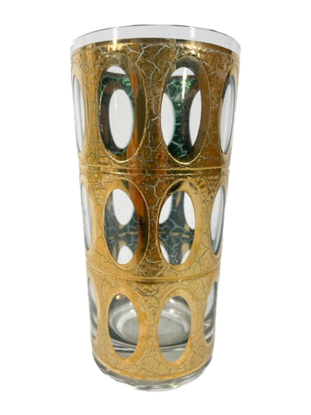 Set of 8, Vintage Culver, LTD. Pisa Pattern Highball Glasses in 22 Karat Gold 2
