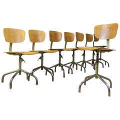 Set of 8 Vintage Desk Swivel Chairs in Metal and Plywood, Germany, 1960s