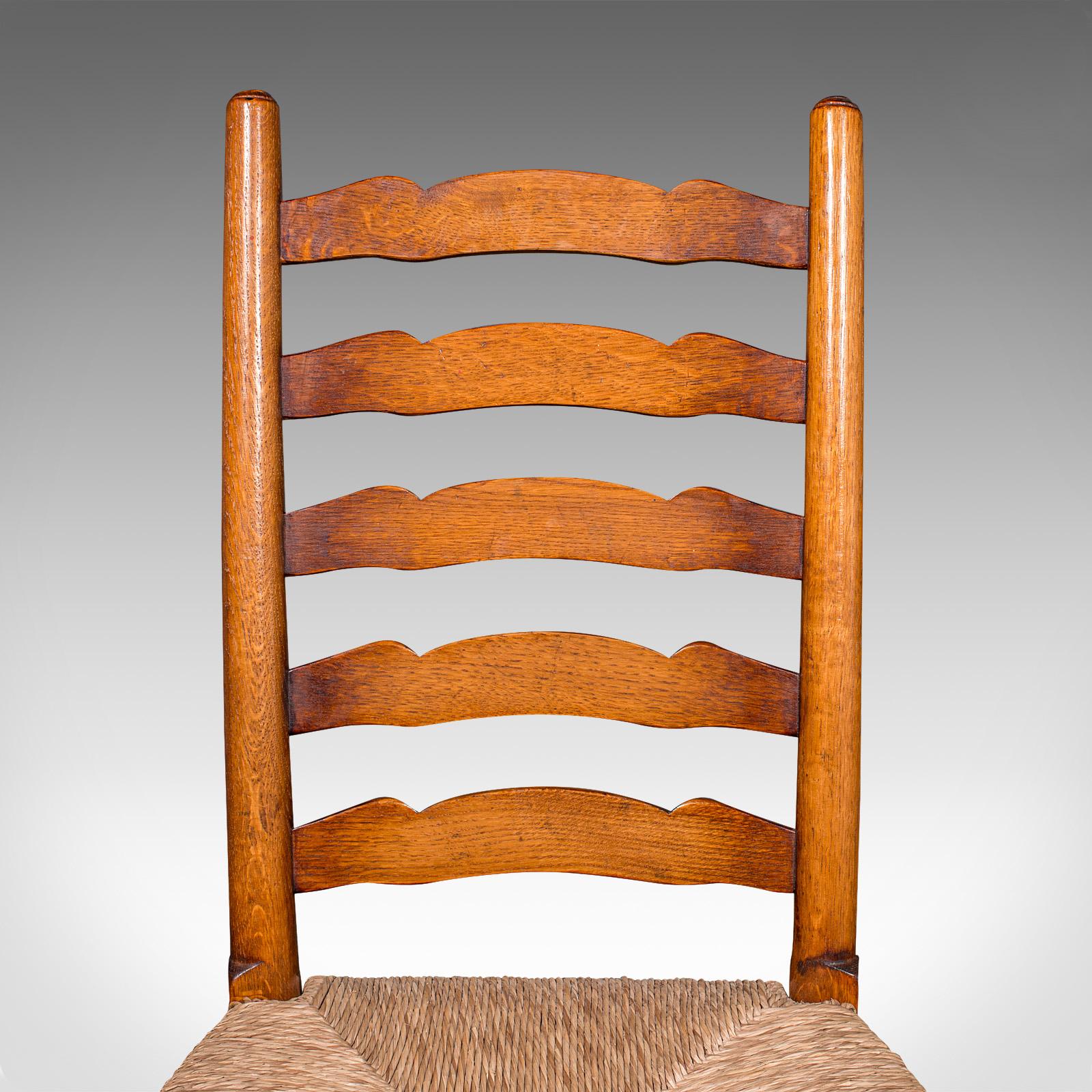 Set of 8 Vintage Dining Chairs, English, Oak, Rush Seat, Georgian Revival, Suite For Sale 5