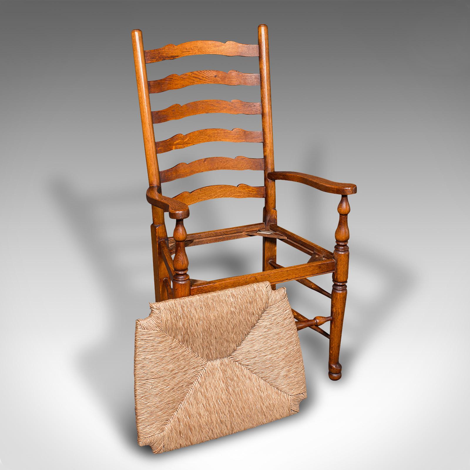 Set of 8 Vintage Dining Chairs, English, Oak, Rush Seat, Georgian Revival, Suite For Sale 6