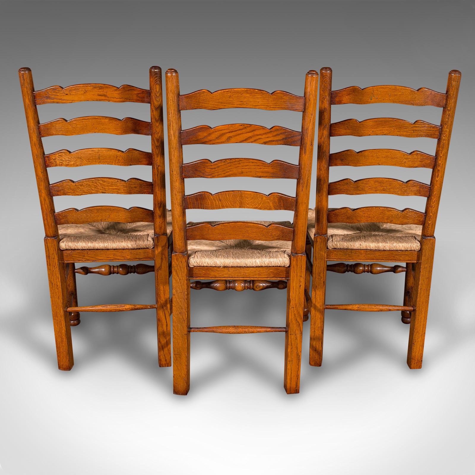 20th Century Set of 8 Vintage Dining Chairs, English, Oak, Rush Seat, Georgian Revival, Suite For Sale