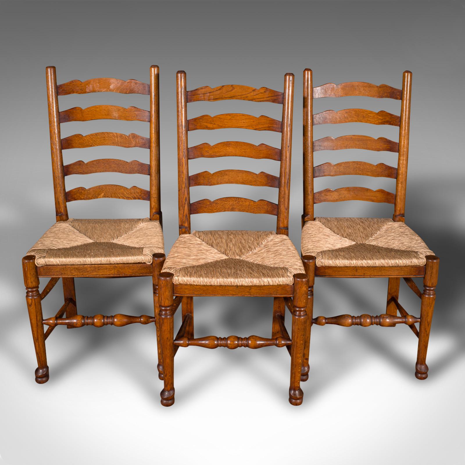 Set of 8 Vintage Dining Chairs, English, Oak, Rush Seat, Georgian Revival, Suite For Sale 1