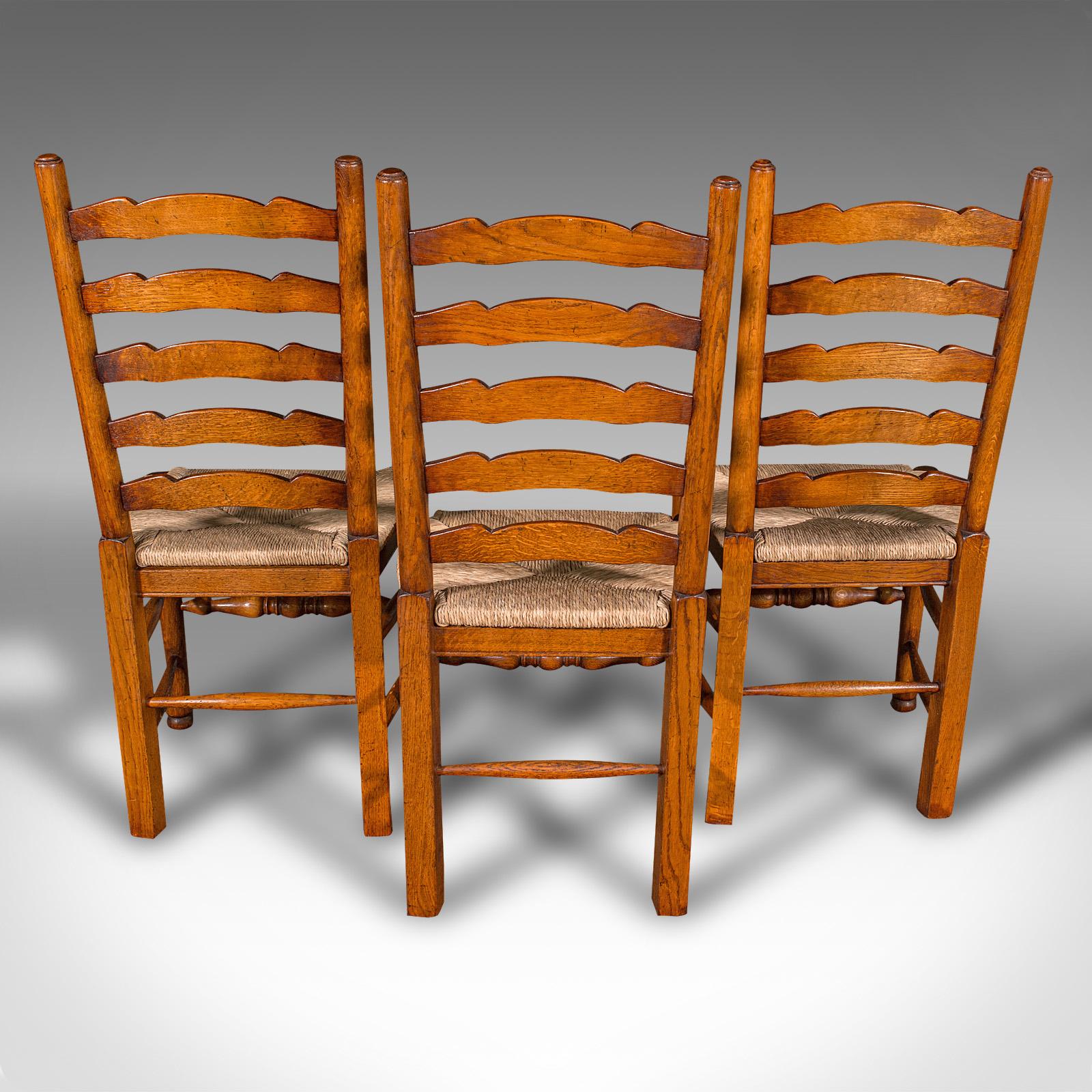 Set of 8 Vintage Dining Chairs, English, Oak, Rush Seat, Georgian Revival, Suite For Sale 2