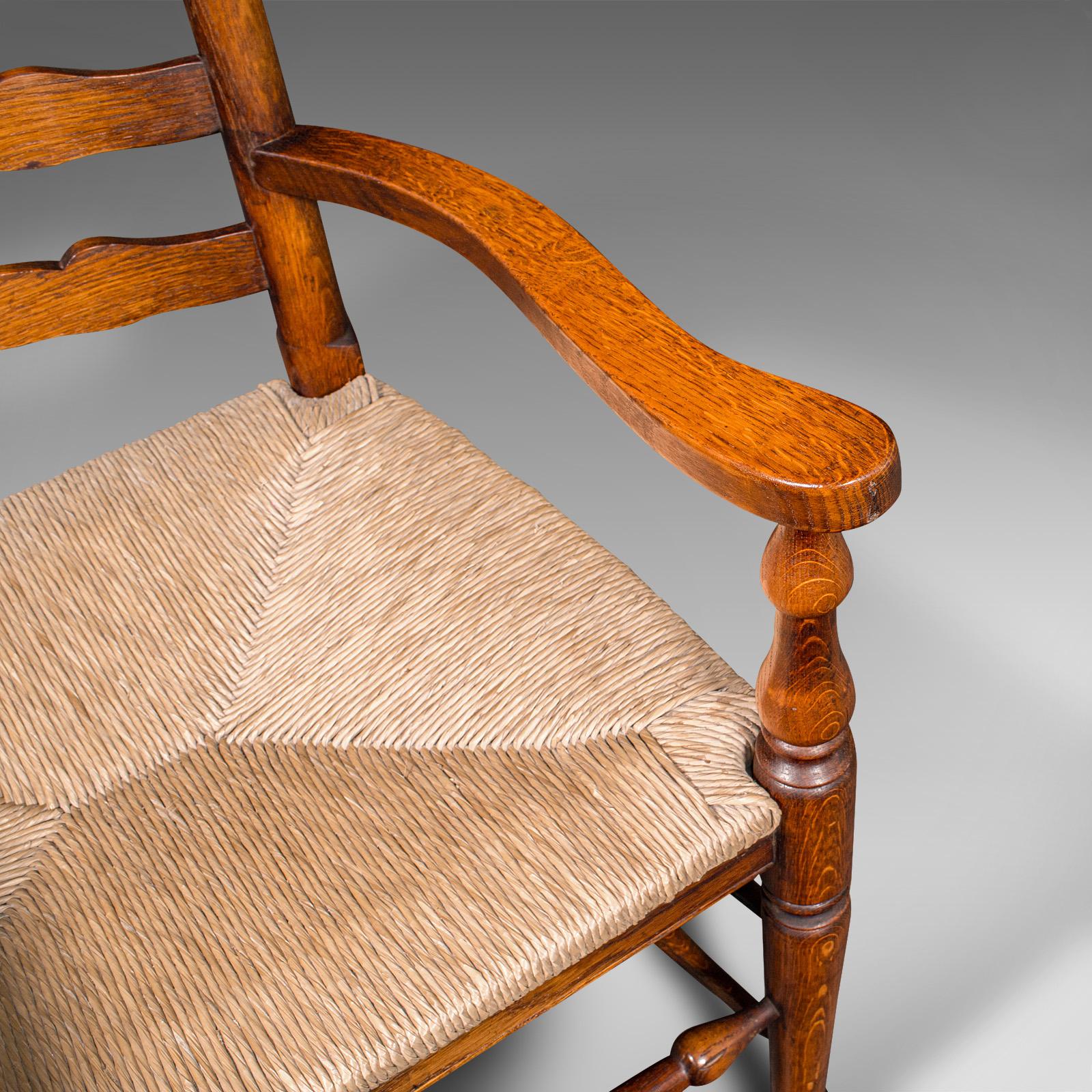 Set of 8 Vintage Dining Chairs, English, Oak, Rush Seat, Georgian Revival, Suite For Sale 4