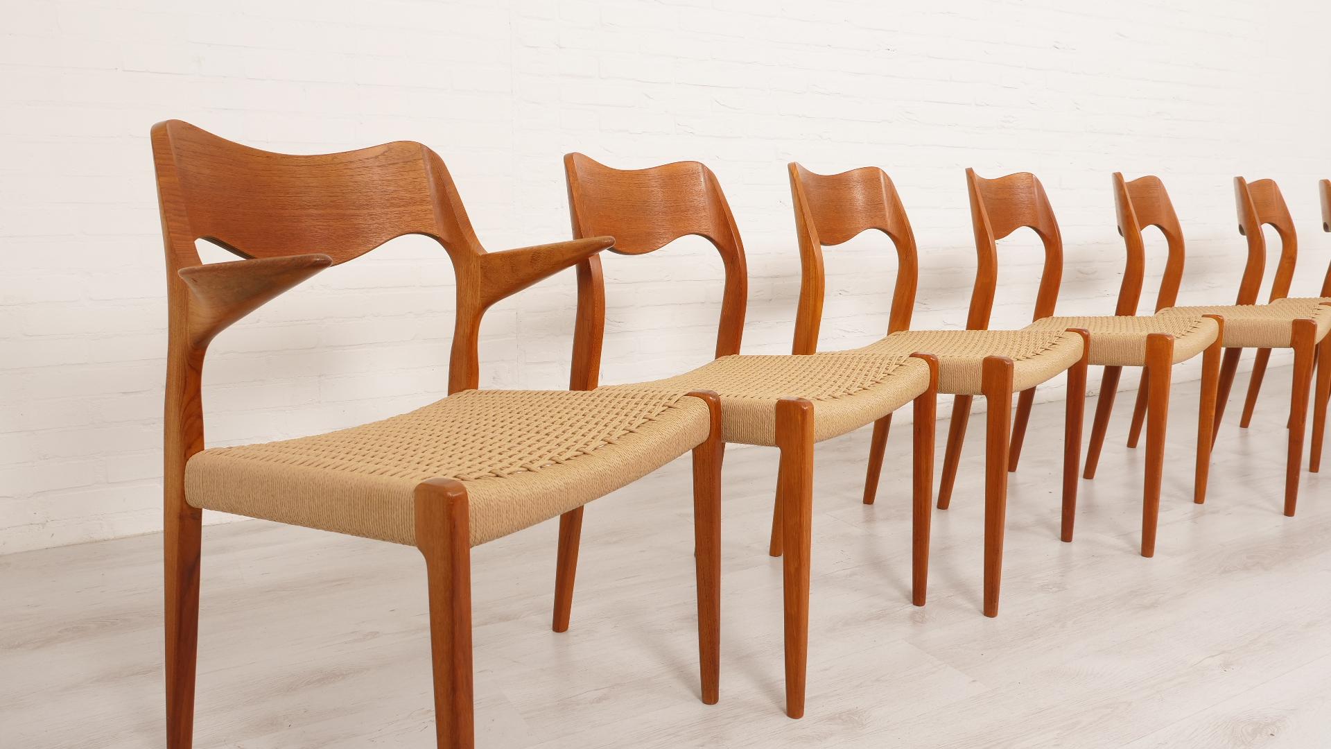 Danish Set of 8 vintage dining chairs  Niels Otto Møller  Model 71 & Model 55  