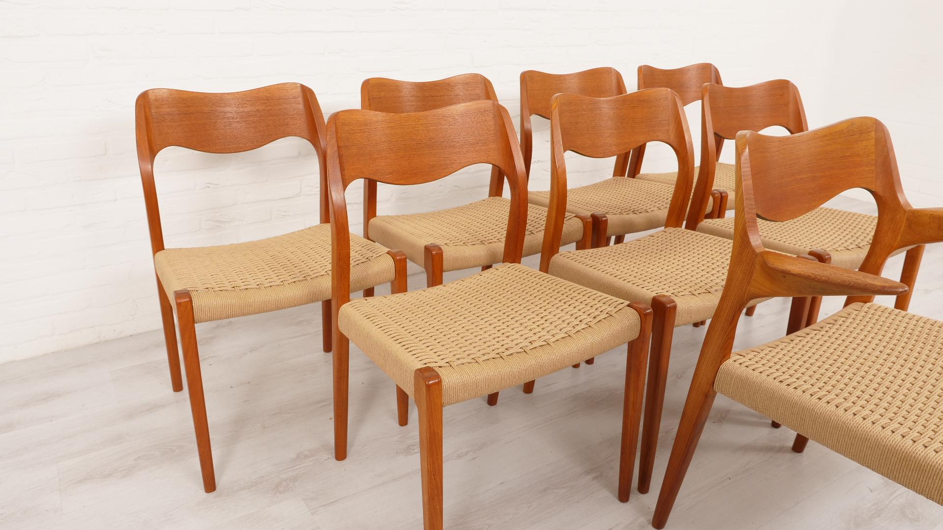 Set of 8 vintage dining chairs  Niels Otto Møller  Model 71 & Model 55   1