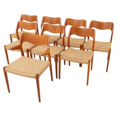 Conjunto de 8 sillas de comedor vintage  Niels Otto Møller  Modelo 71 y Modelo 55  